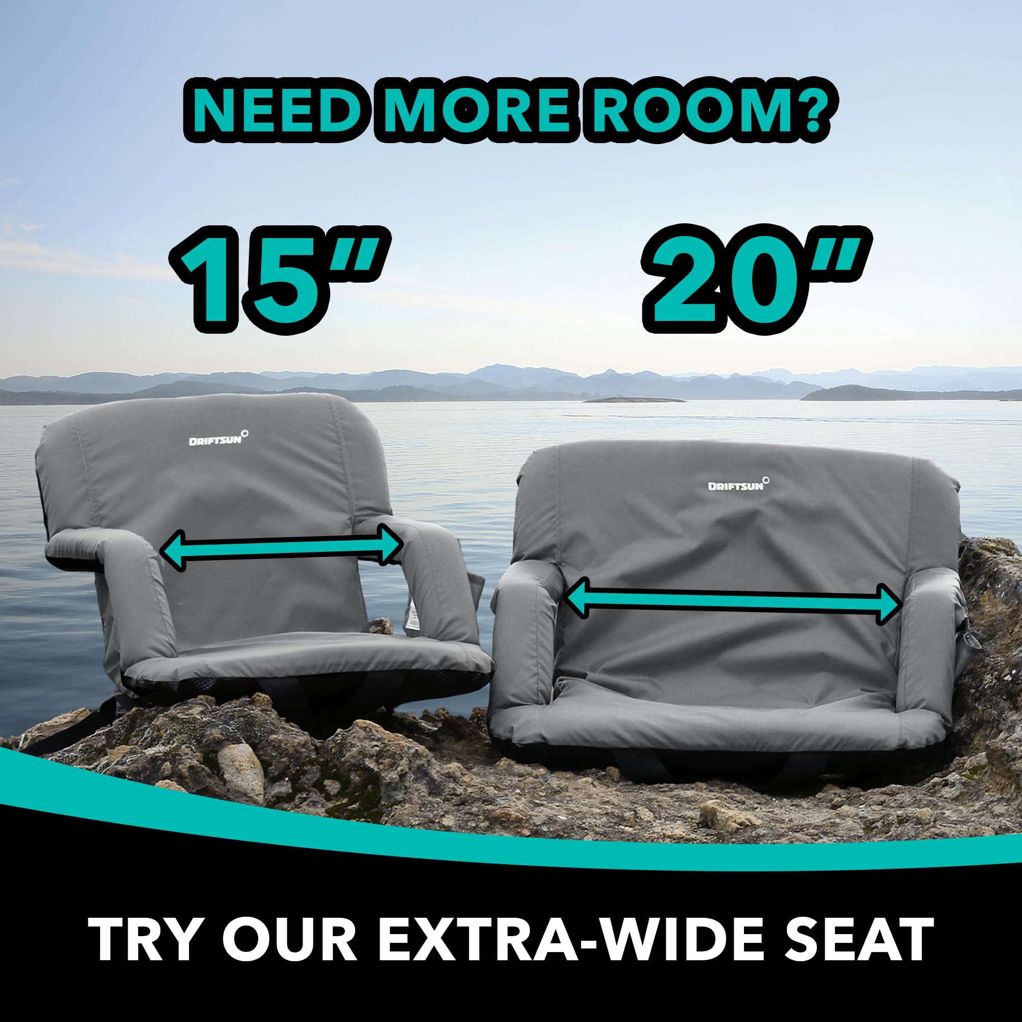 Driftsun 2 Pack Extra Wide Stadium Seats with Back Support - Foldable Bleacher Chairs for Outdoor Sports, Concerts & Camping - Waterproof Portable Stadium Chair for Football, Baseball & Picnics