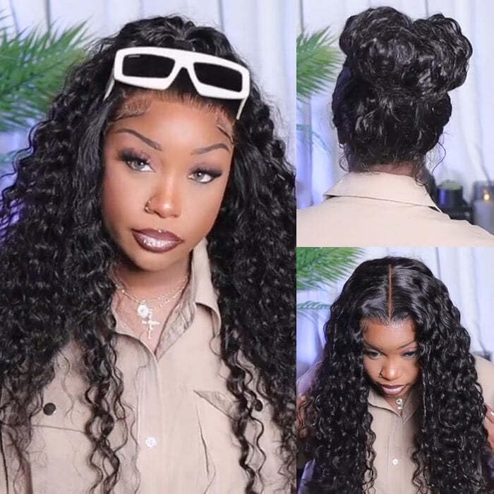 13x6 Deep Wave Lace Front Wigs Human Hair - Pre Plucked & Bleached HD Lace Frontal Wig with Baby Hair - 180% Density 28 Inch Natural Black Curly Hair for Women - Perfect for Daily Wear, Cosplay & Special Occasions