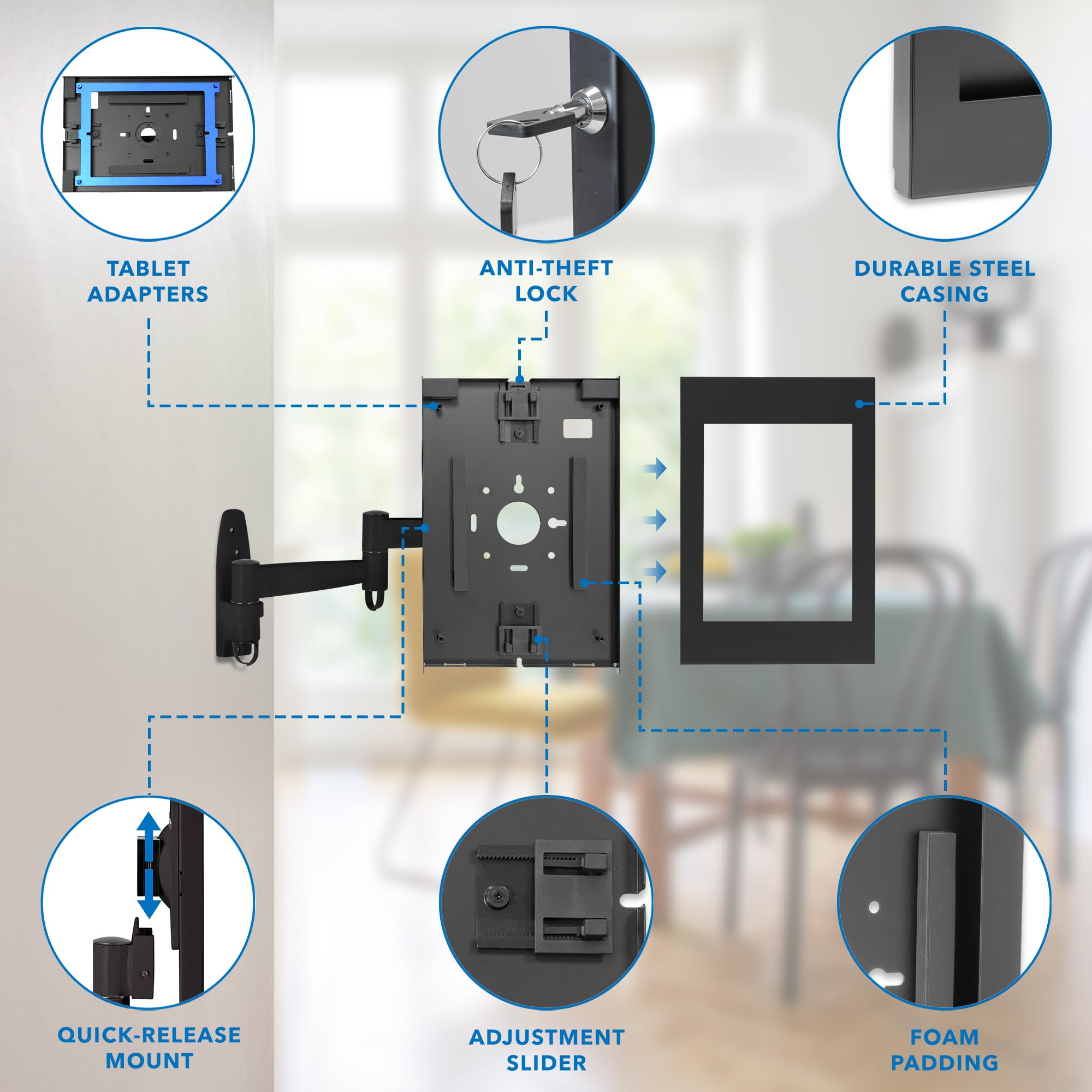 Mount-It! Anti-Theft Tablet Kiosk Wall Mount for iPad 10/9/8, iPad Pro 10.5 & iPad Air 10.5 - Secure Steel Full Motion Locking Kiosk Stand (Black) - Perfect for Retail Stores, Restaurants & Public Spaces
