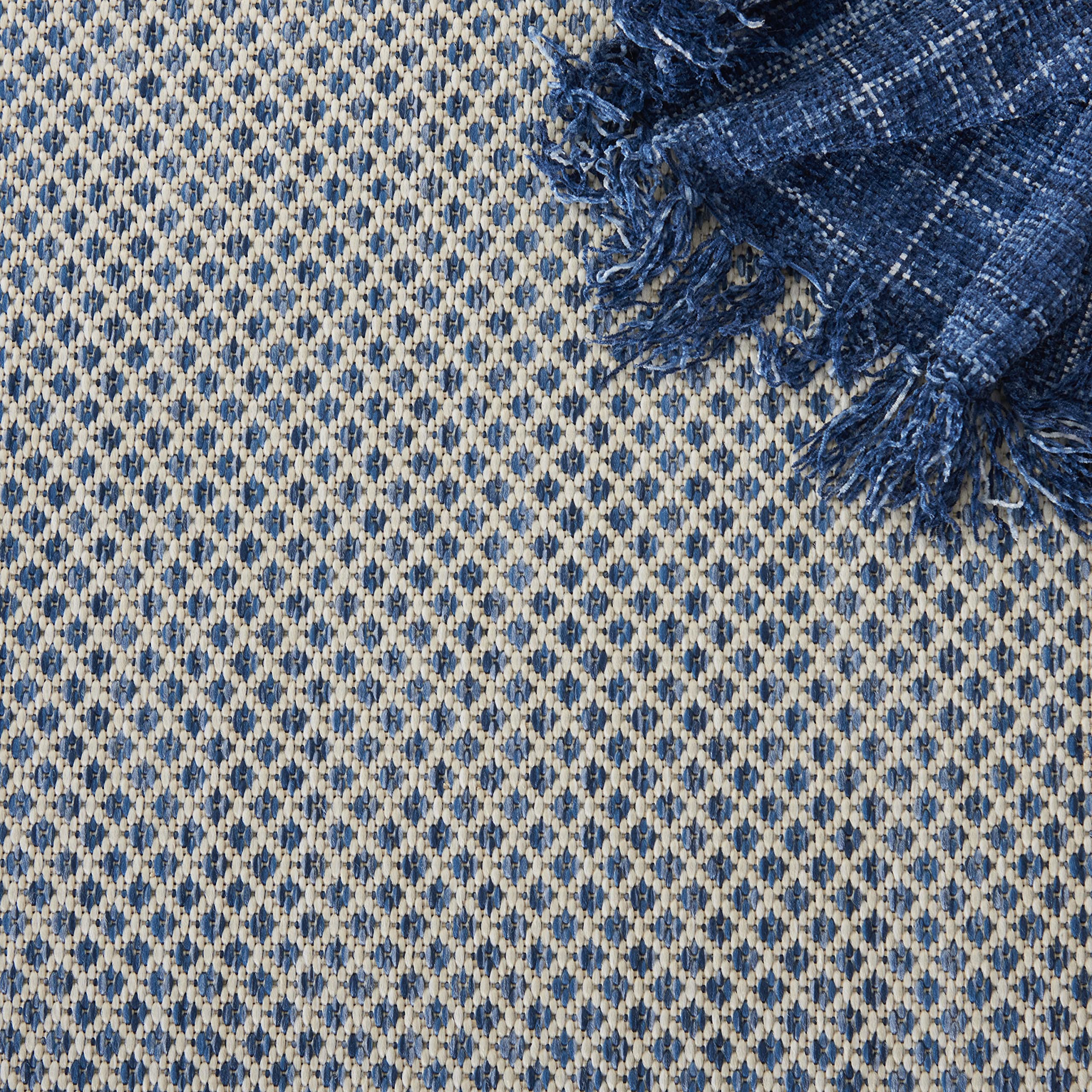 Nourison Courtyard 8' x 10' Indoor/Outdoor Area Rug - Ivory Blue Geometric Design, Easy to Clean, Non-Shedding - Perfect for Bedroom, Living Room, Dining Room, Deck, Patio & Backyard (8x10) | Durable & Stylish Home Decor for All Seasons