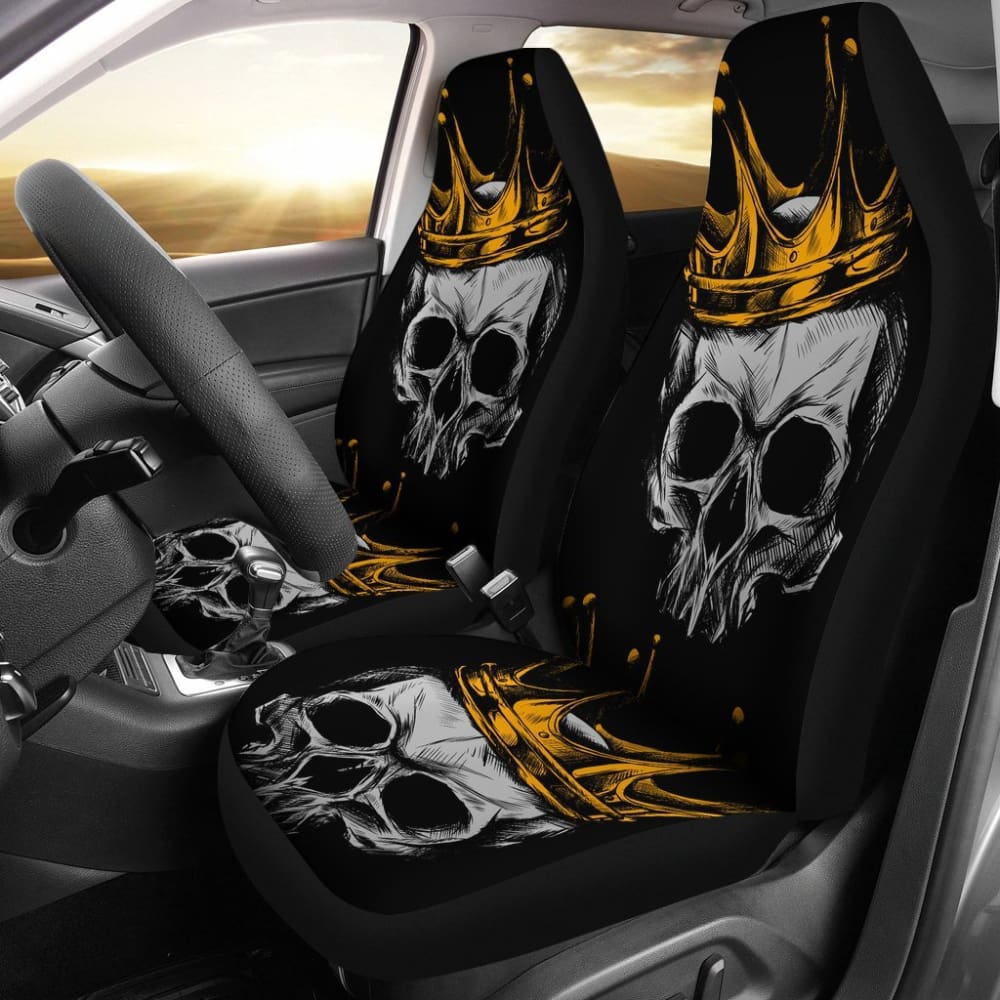 2 Pcs Gothic Skull Car Seat Covers - Universal Fit for Cars, Trucks & SUVs - Black Horror Decor Seat Protectors for Halloween, Car Enthusiasts & Gothic Style Lovers