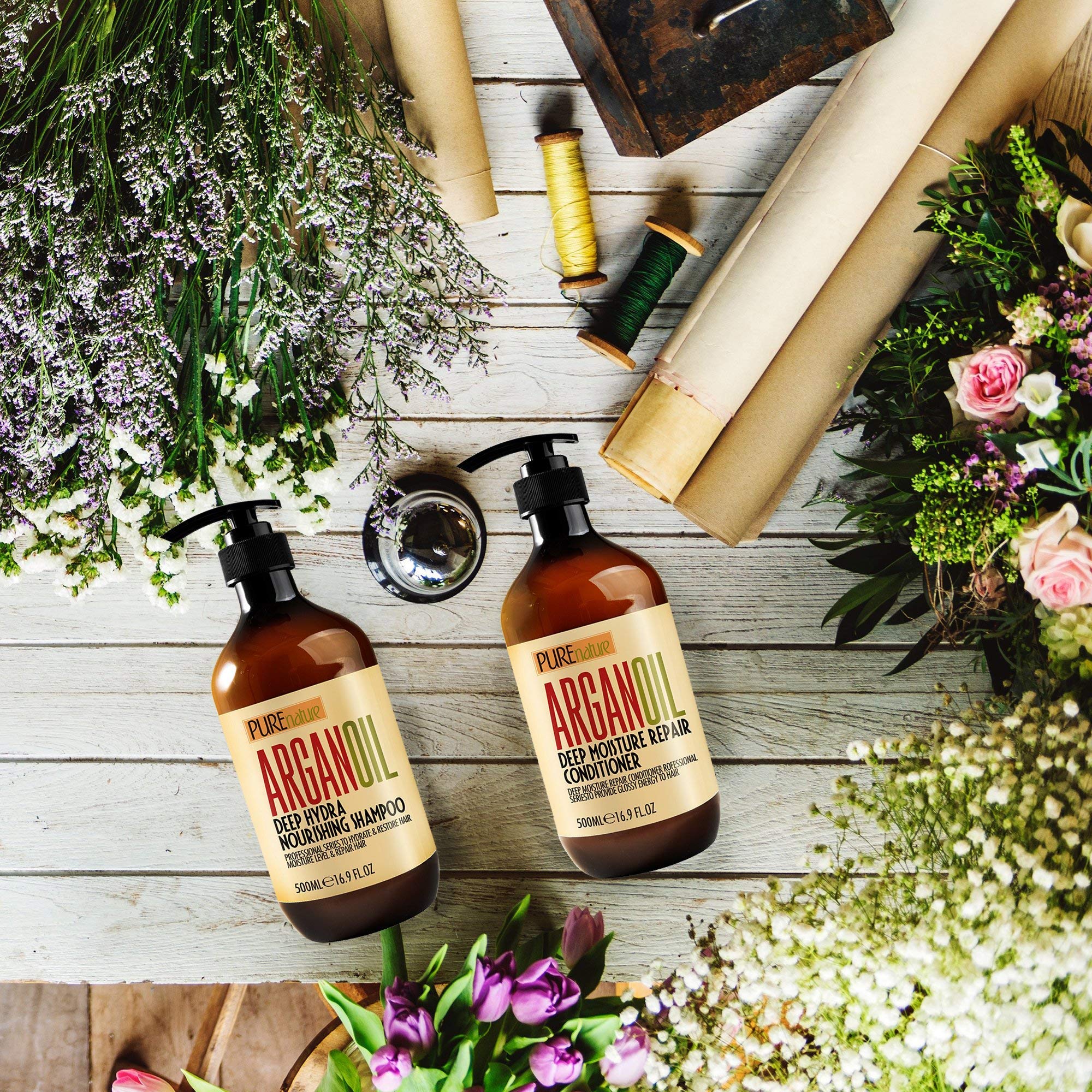 Pure Moroccan Argan Oil Shampoo & Conditioner Set for Hair Repair - Sulfate Free, Hydrating & Nourishing Hair Care Duo for Dry, Damaged Hair - Perfect for Daily Use & Salon Quality Results at Home