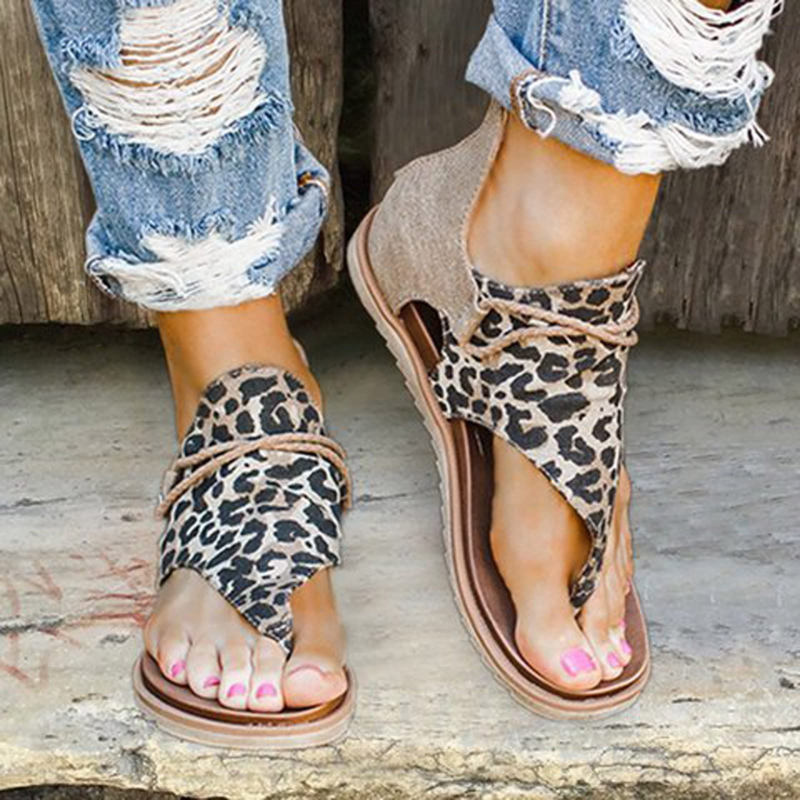 Oelaio Women's Summer Clip-Toe Zipper Sandals - Comfortable Casual Beach Shoes for Women - Size 10 - Perfect for Vacation, Walking, and Outdoor Activities