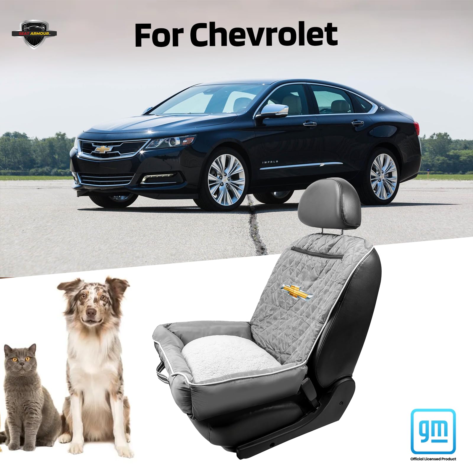 **Seat Armour Chevrolet PetBed2GO Dog Car Seat Cover – 2-in-1 Pet Bed & Car Seat Protector – Waterproof, Non-Slip, Full Protection – 26x20x6 in, 3.5 lbs, Gray – Perfect for Travel, Road Trips & Daily Commutes**