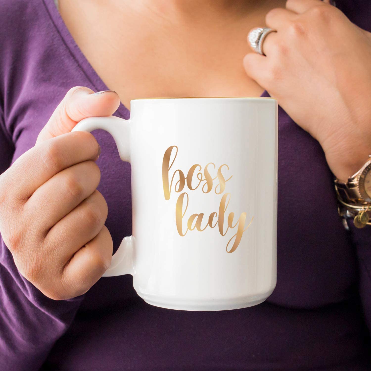 Boss Lady Gold Coffee Mug - 15oz Ceramic Office Mug for Women, Unique Shiny Gold Gift for Coworkers & Boss - Perfect for Office, Home & Corporate Gifts
