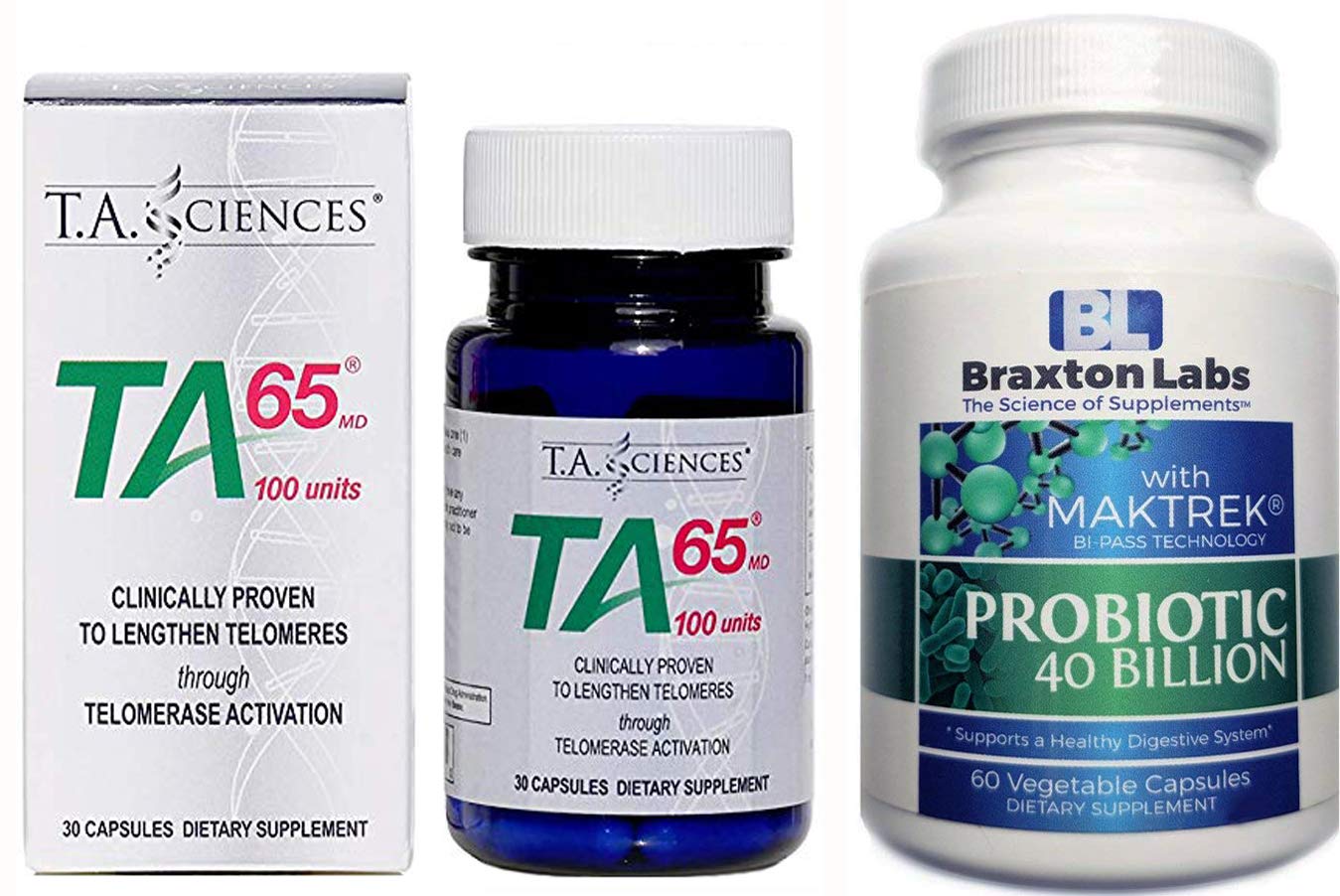 TA-65 Telomerase Activator Supplement - 30 Capsules + Free Braxton Labs Probiotic (60 Veggie Caps) | Anti-Aging, Cellular Health & Longevity Support | Perfect for Adults Seeking Wellness Boost