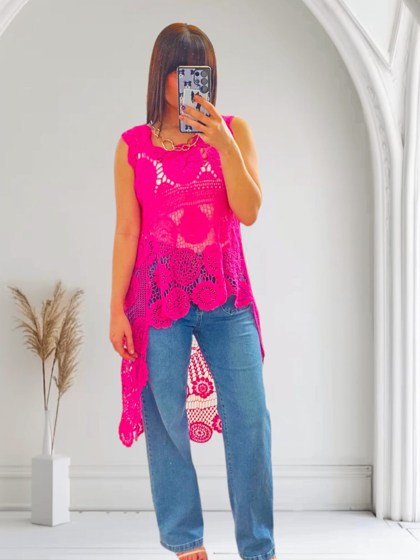 Thea Sleeveless Tunic Top for Women - Fuchsia Pink Flowy Summer Blouse - Perfect for Beach, Vacation & Casual Outings
