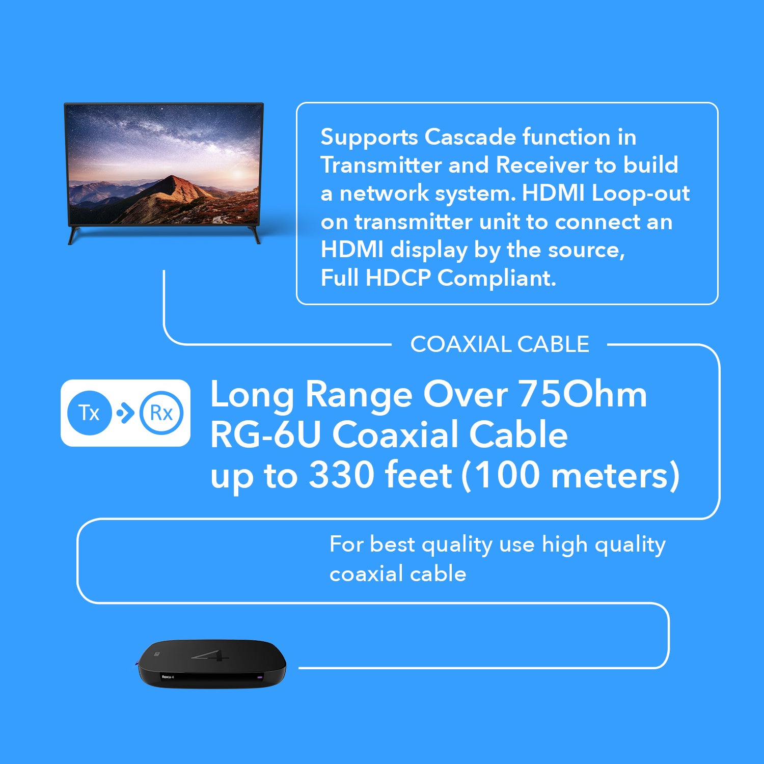 HDMI Extender Balun Over Coaxial Cable - 330ft Range, 1080p@60Hz, Bi-Directional IR, Cascadable (CO EX330 K) for Home Theater & Surveillance Systems