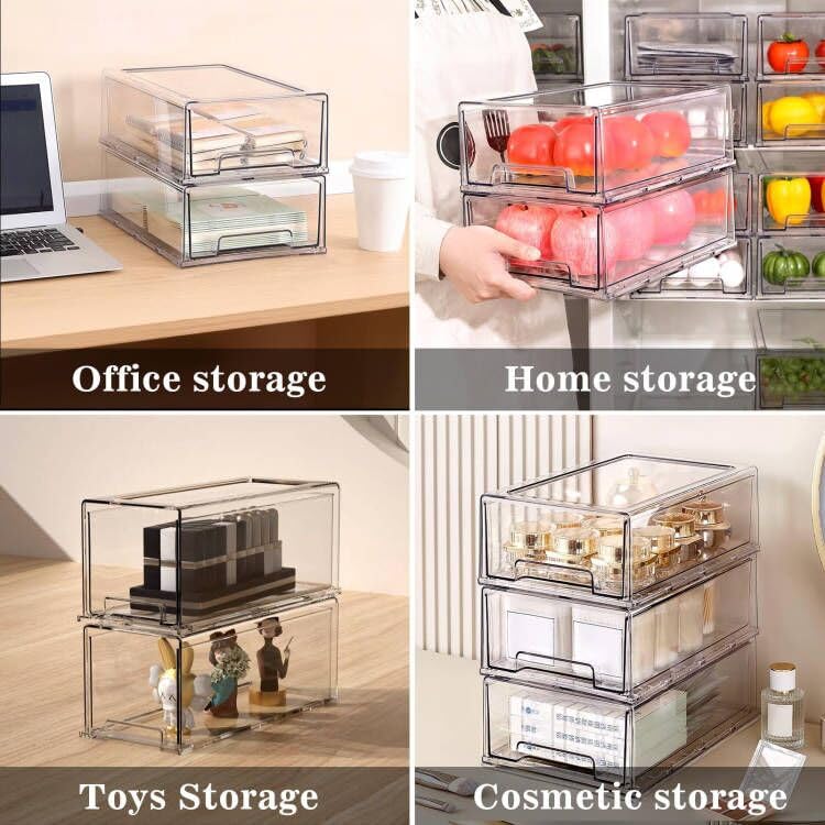 Stackable Clear Fridge Drawers - 2Pack Refrigerator Organizer Bins for Kitchen & Pantry Storage