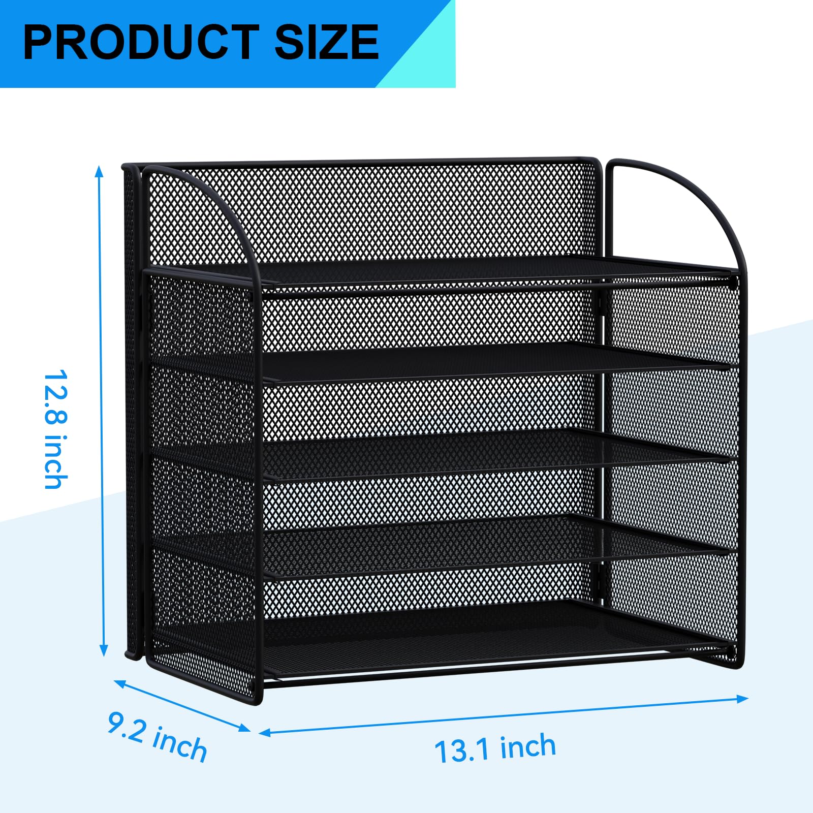 5-Tier Mesh Letter Tray Organizer with Handle - Black Desktop File Holder for Office Documents, Mail & Paper Storage - Perfect for Home, School or Workplace Organization (Ideal for Desk, Countertop & Shelf Use)