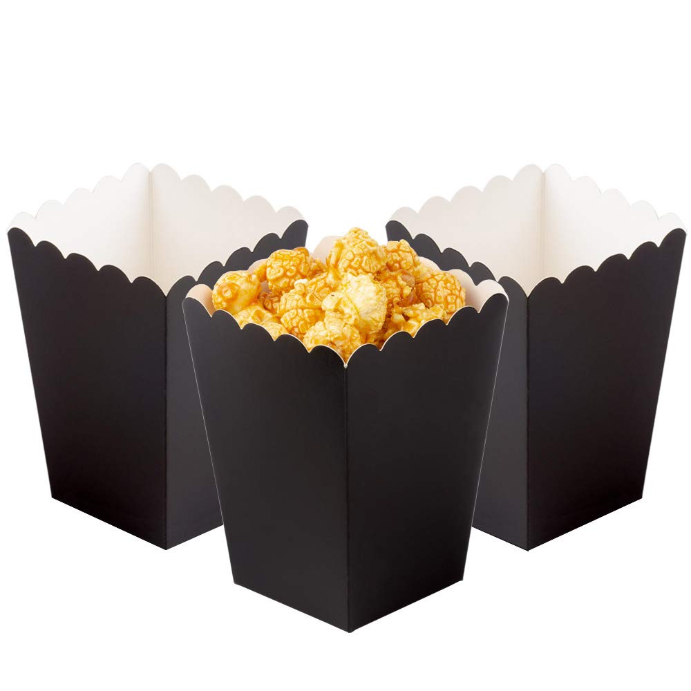 ZOOYOO 24-Pack Black Mini Paper Popcorn Boxes for Movie Nights, Birthday Parties & Carnival Events - Perfect for Snacks, Candy & Treats
