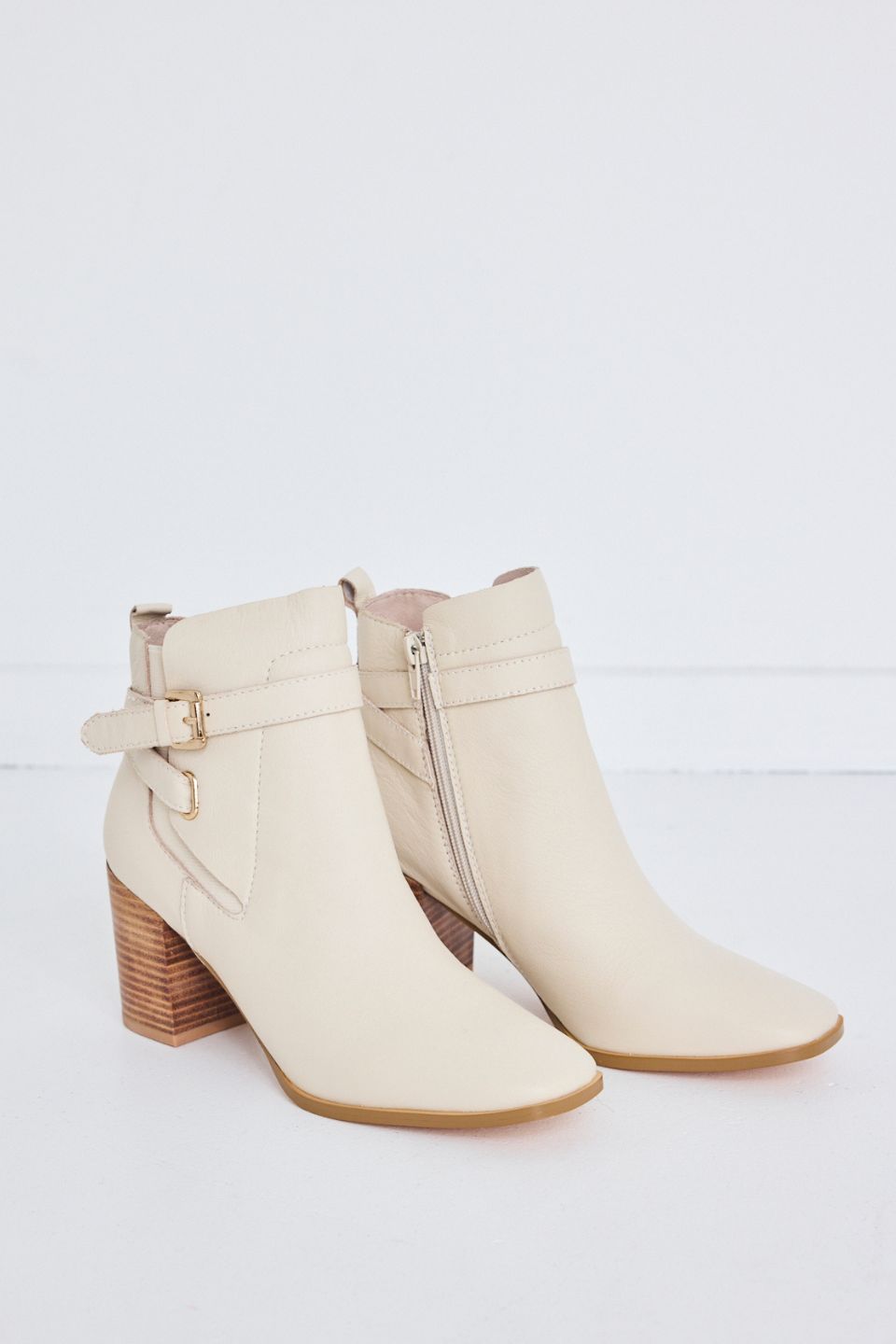 Adelaide Women's Cream Buckle Ankle Boots Mid Heel - Stylish Casual & Office Wear for Fall/Winter Fashion
