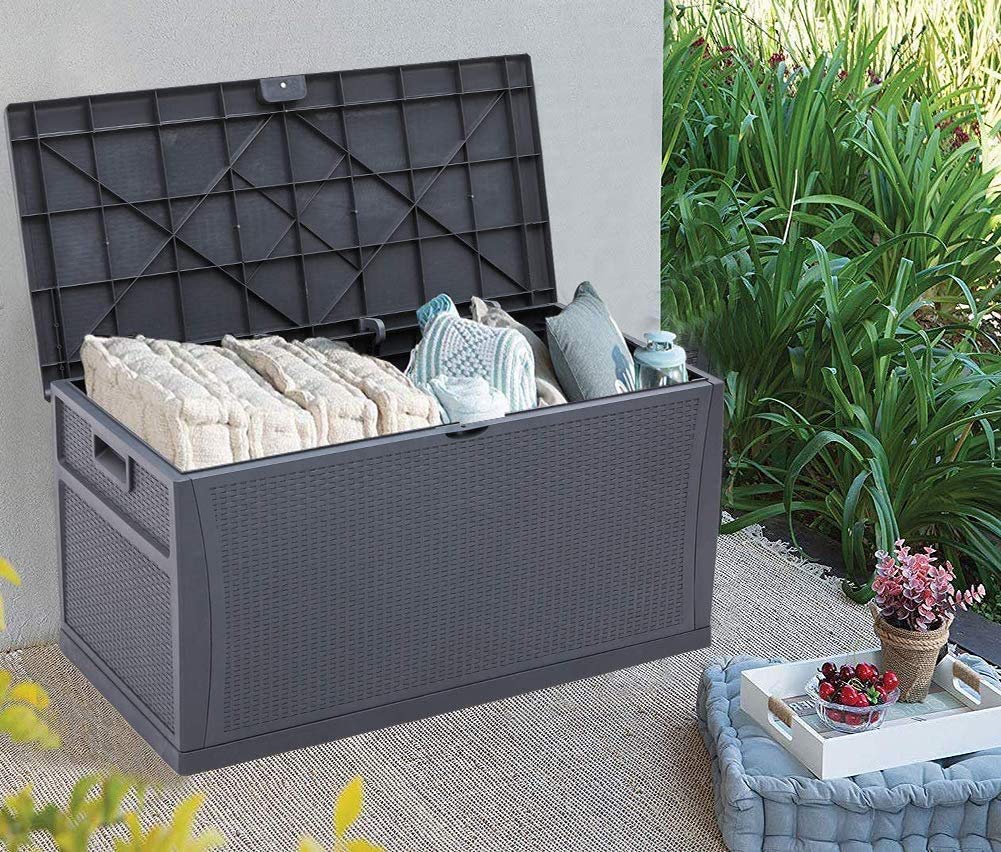 **Crownland 120 Gallon Outdoor Storage Deck Box - Weatherproof Resin Container for Patio, Garden & Deck - All-Weather Furniture Storage (Grey) - Perfect for Storing Cushions, Pool Toys & Outdoor Gear**