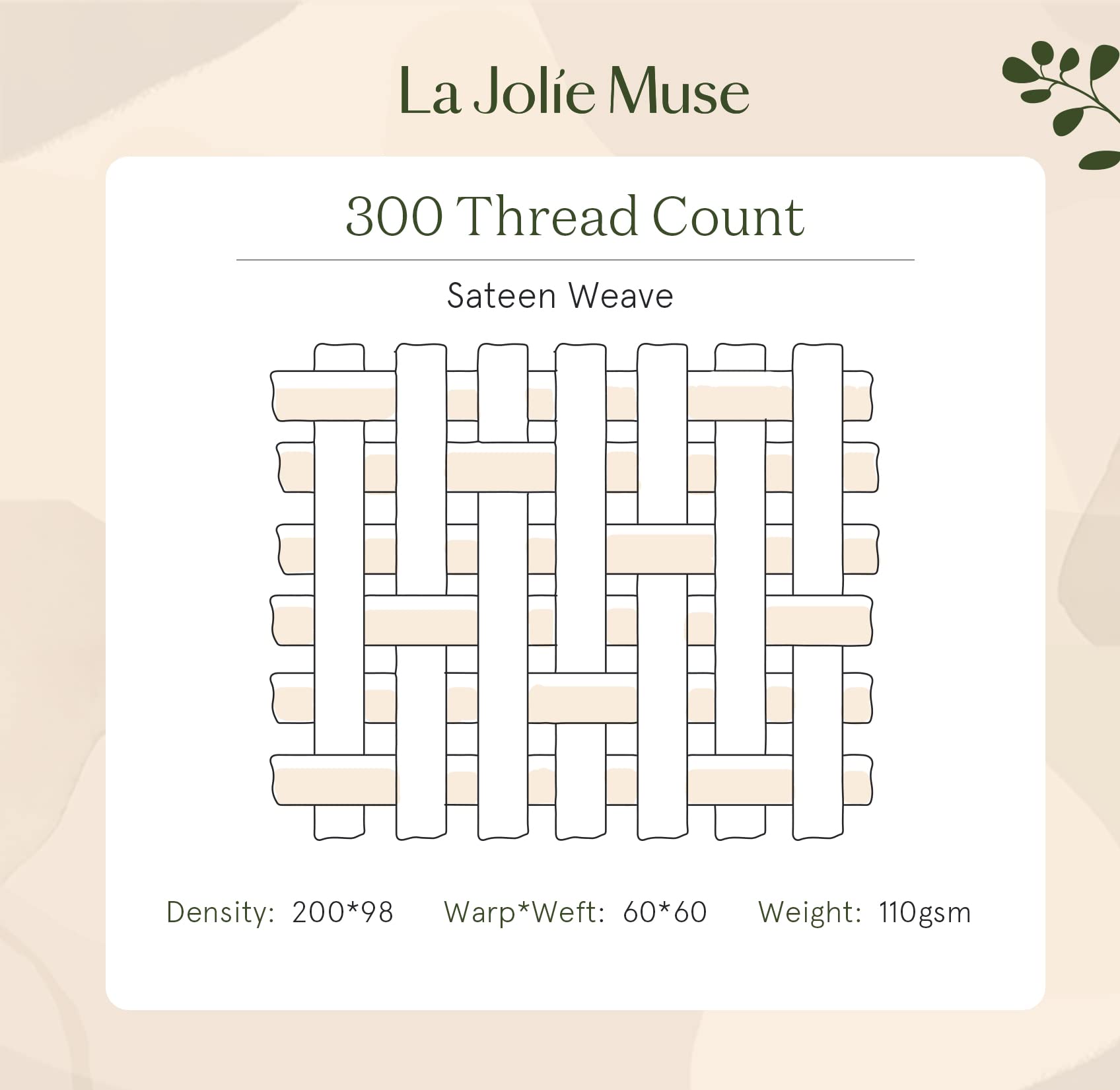 LA JOLIE MUSE 100% Cotton King Size Bed Sheets Set - 300 Thread Count Luxury Cooling Bedding - Ultra Soft Satin Embroidery Deep Pocket Sheets (Fits 15