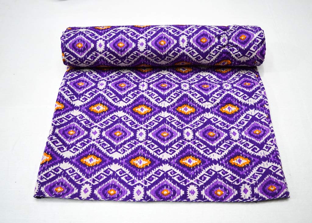 Handmade Indian Kantha Quilt - 100% Cotton Queen Size Bedspread (90