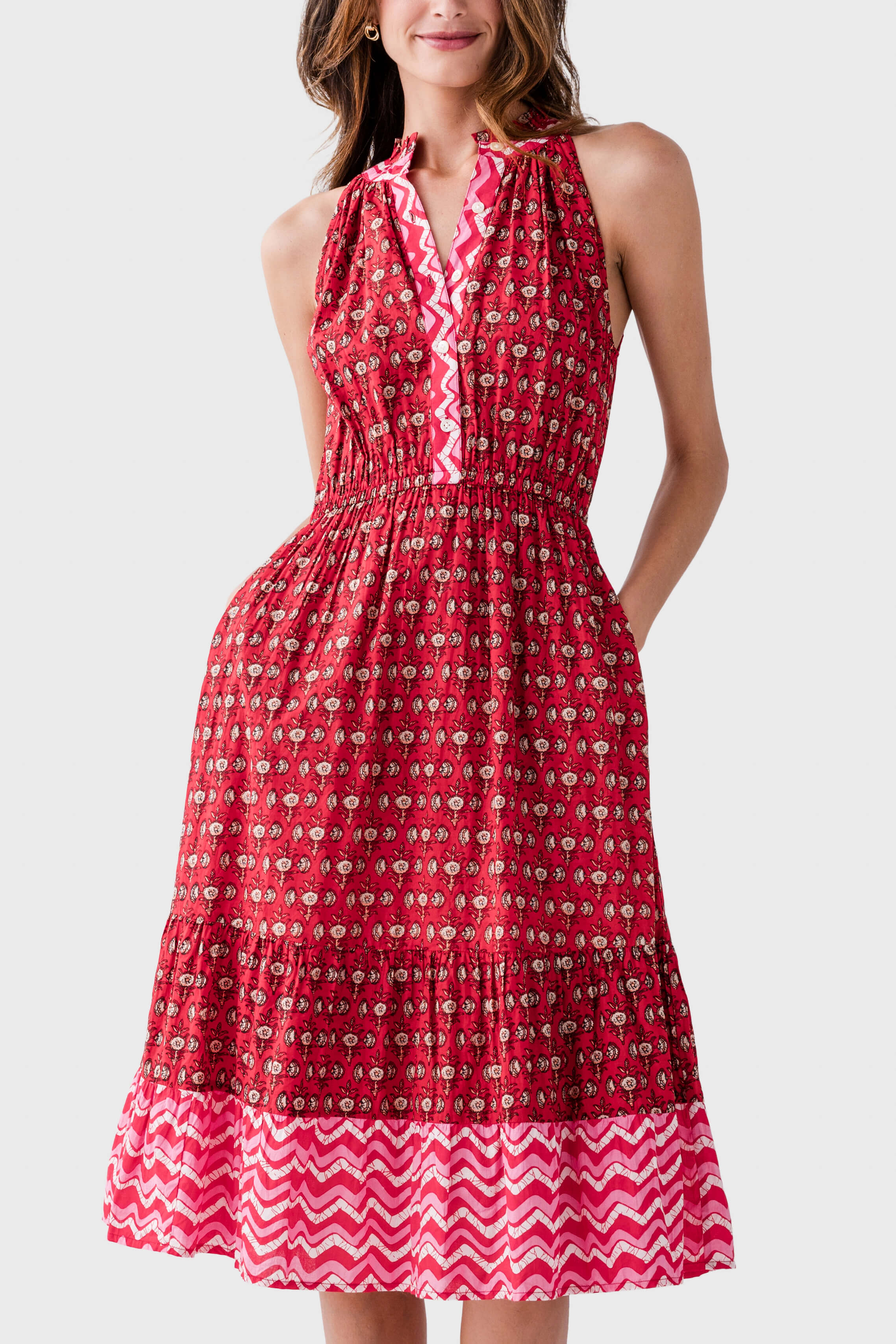 THML Halter Midi Dress for Women - Summer Sleeveless Flowy Beach Dress with Side Slit - Perfect for Vacation, Pool Party & Date Night