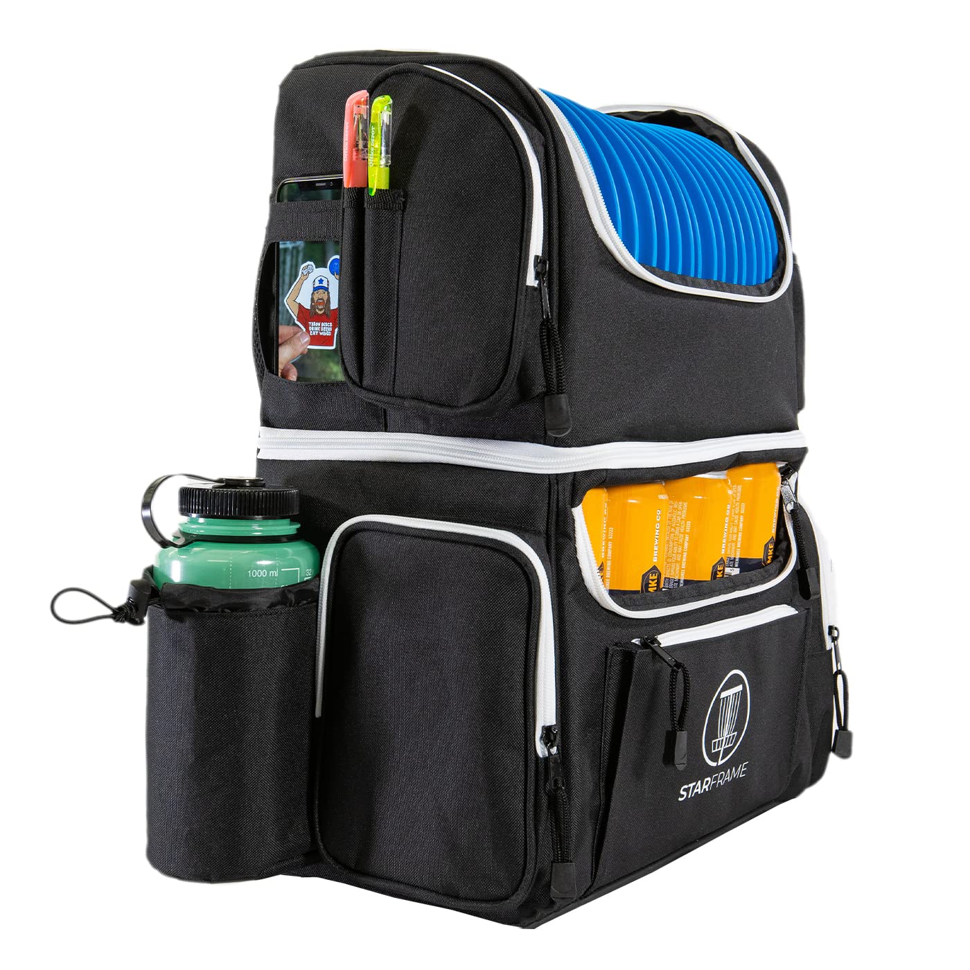 Premium Disc Golf Backpack with Built-in Cooler - 24-Can Capacity & 16-Disc Storage | Lightweight Durable Black Frisbee Golf Bag | Large Insulated Cooler & Putter Pocket | Perfect for Tournaments, Camping & Outdoor Sports