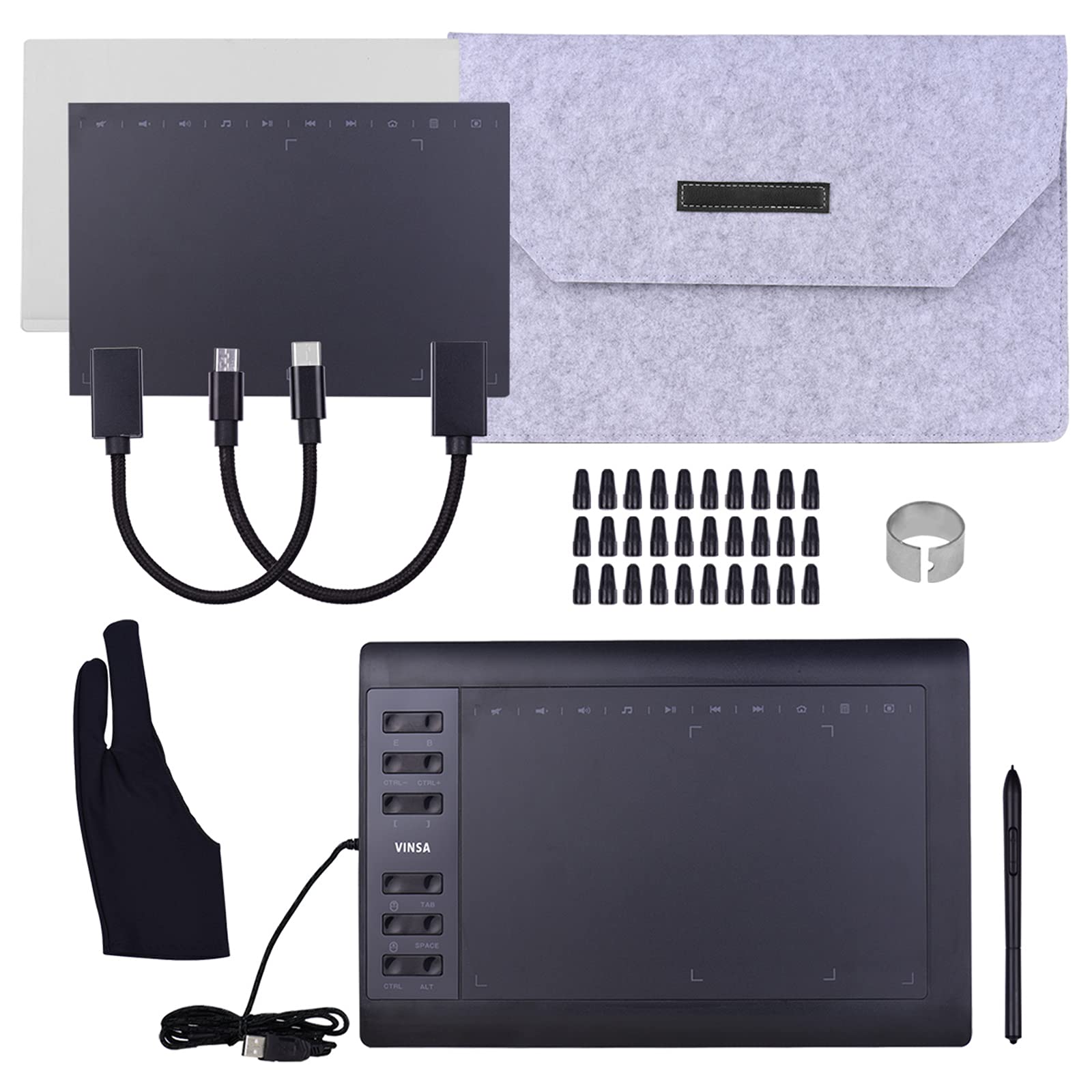 Aibesy 10x6 Inch Professional Graphics Drawing Tablet with 8192 Pressure Levels - Battery-Free Stylus, 12 Express Keys, 30 Nibs, OTG Cables & Accessories for Digital Art, Animation & Design - Perfect for Artists, Designers & Beginners