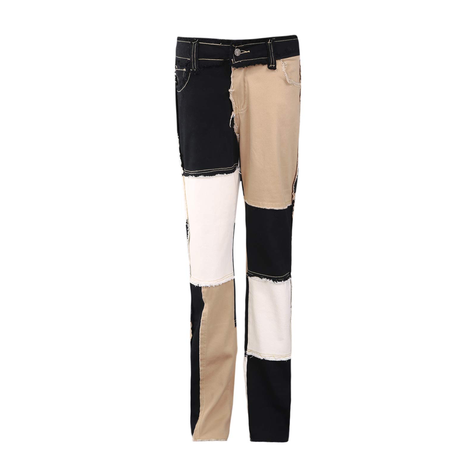 Zempertoopa Women's High Waist Distressed Patchwork Jeans - Straight Leg Color Block Denim Pants for Y2K Streetwear | Casual Outfit, Party Wear & Fashion Statement