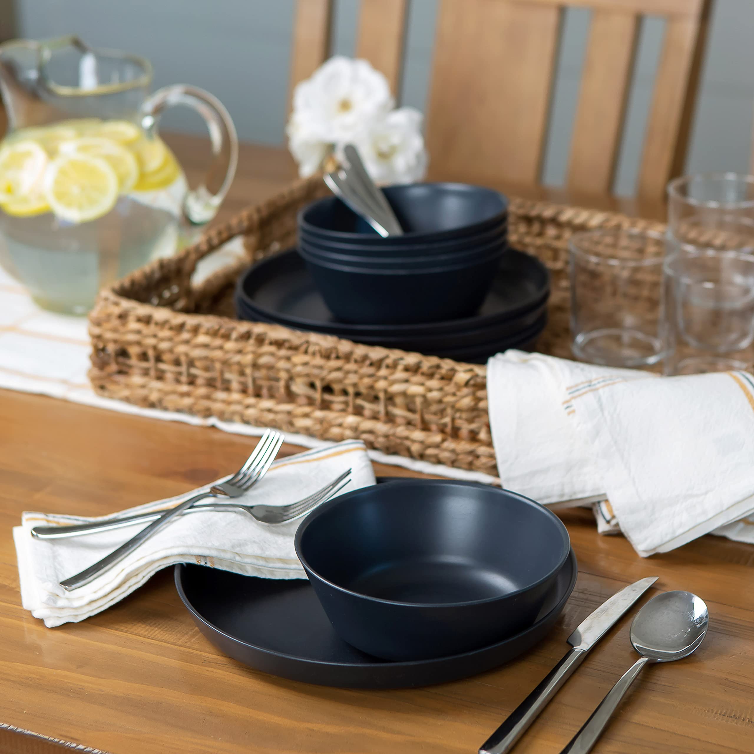 Premium Wheat Straw Plates & Bowls Set - 8pc Unbreakable Microwave Safe Dishes for Camping & RV