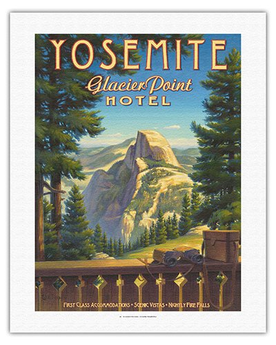 Vintage Yosemite National Park Travel Poster - Glacier Point Hotel & Half Dome Rock Formation Art Print by Kerne Erickson - Fine Art Rolled Canvas 20x26 Inches - Perfect for Home Decor, Office Wall Art & National Park Enthusiasts