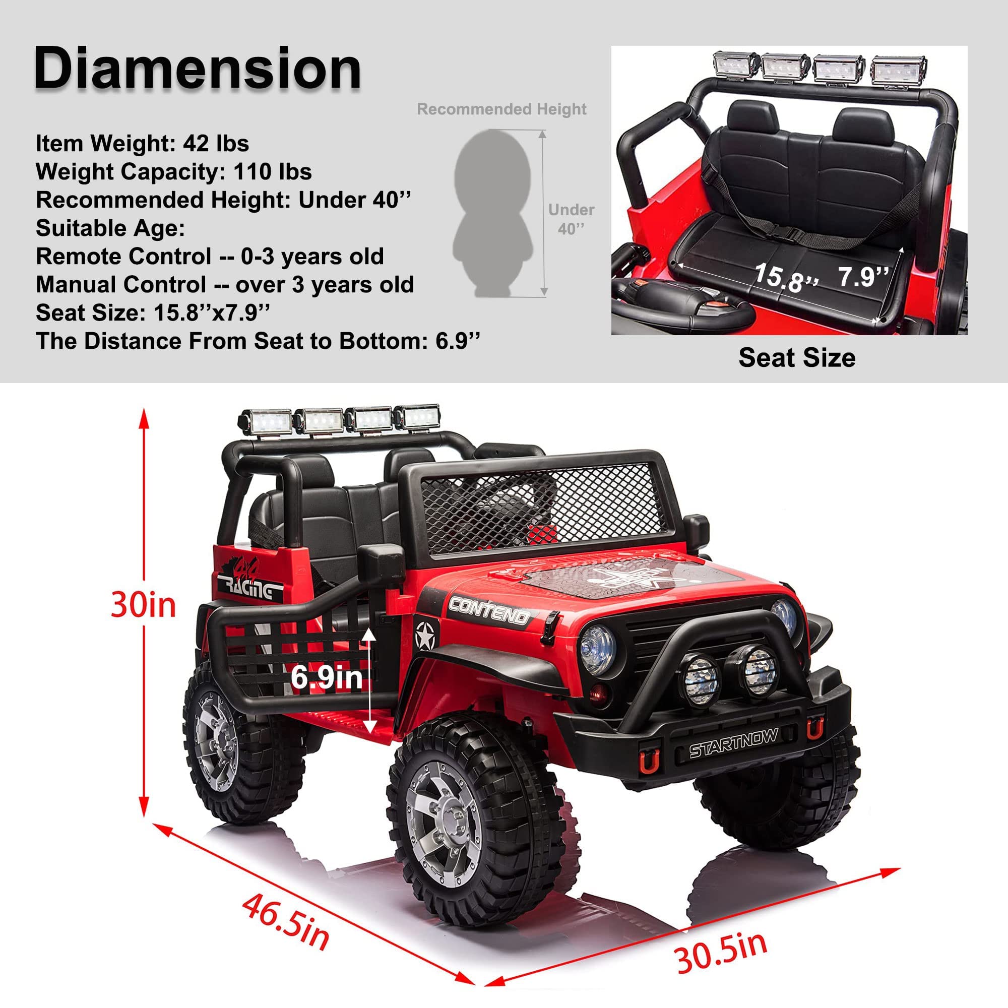 COLOR TREE 12V Kids Electric Ride On Truck - 2 Seater Off-Road Vehicle with Parent Remote Control, Bluetooth Music, LED Lights & Spring Suspension | Battery Powered Toy Car for Boys & Girls | Perfect for Backyard Play, Birthday Gifts & Outdoor Adventures