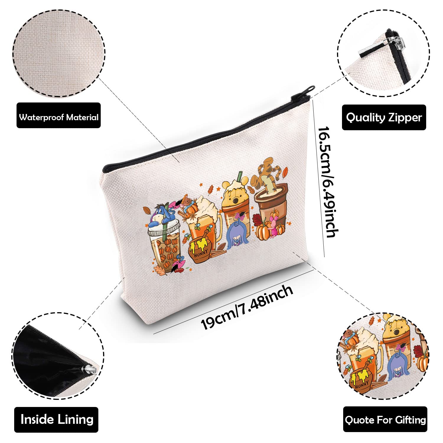 Pooh Bear Cosmetic Bag - Cute Cartoon Coffee Cup Makeup Pouch with Zipper | Winnie the Pooh & Friends Toiletry Bag (Pooh Cup Design) - Perfect for Travel, Gym & Daily Makeup Storage
