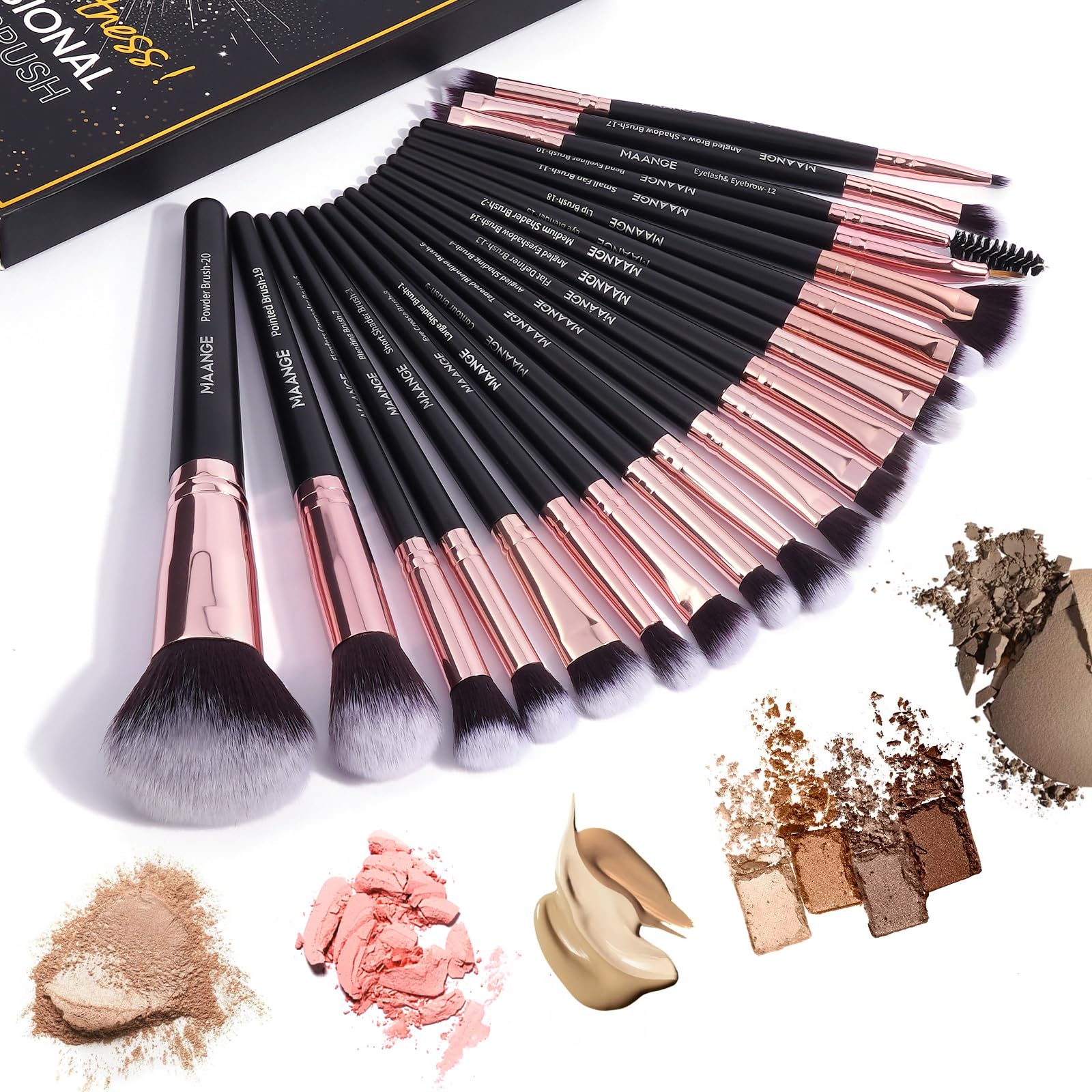 20-Piece Professional Makeup Brush Set - Foundation, Eyeshadow, Blush & Kabuki Brushes for Flawless Face & Eye Makeup | Travel-Friendly with Gift Box (Black) | Perfect for Daily Use, Bridal Makeup & On-The-Go Touch Ups