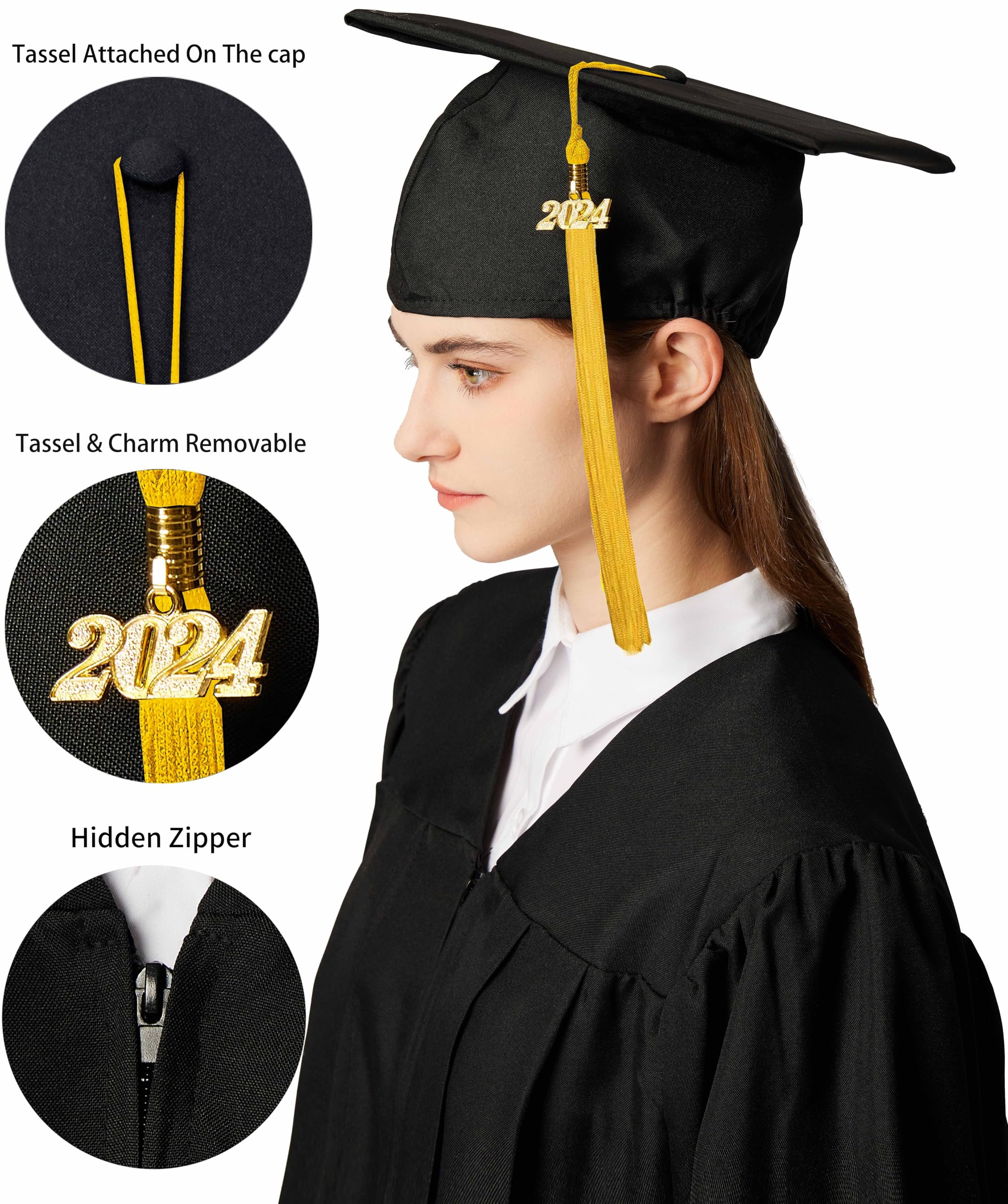 2024-2025 Matte Unisex Graduation Cap & Gown Set with Tassel - High School & Bachelor Degree Commencement Attire - Perfect for Graduation Ceremonies, Photos & Celebrations