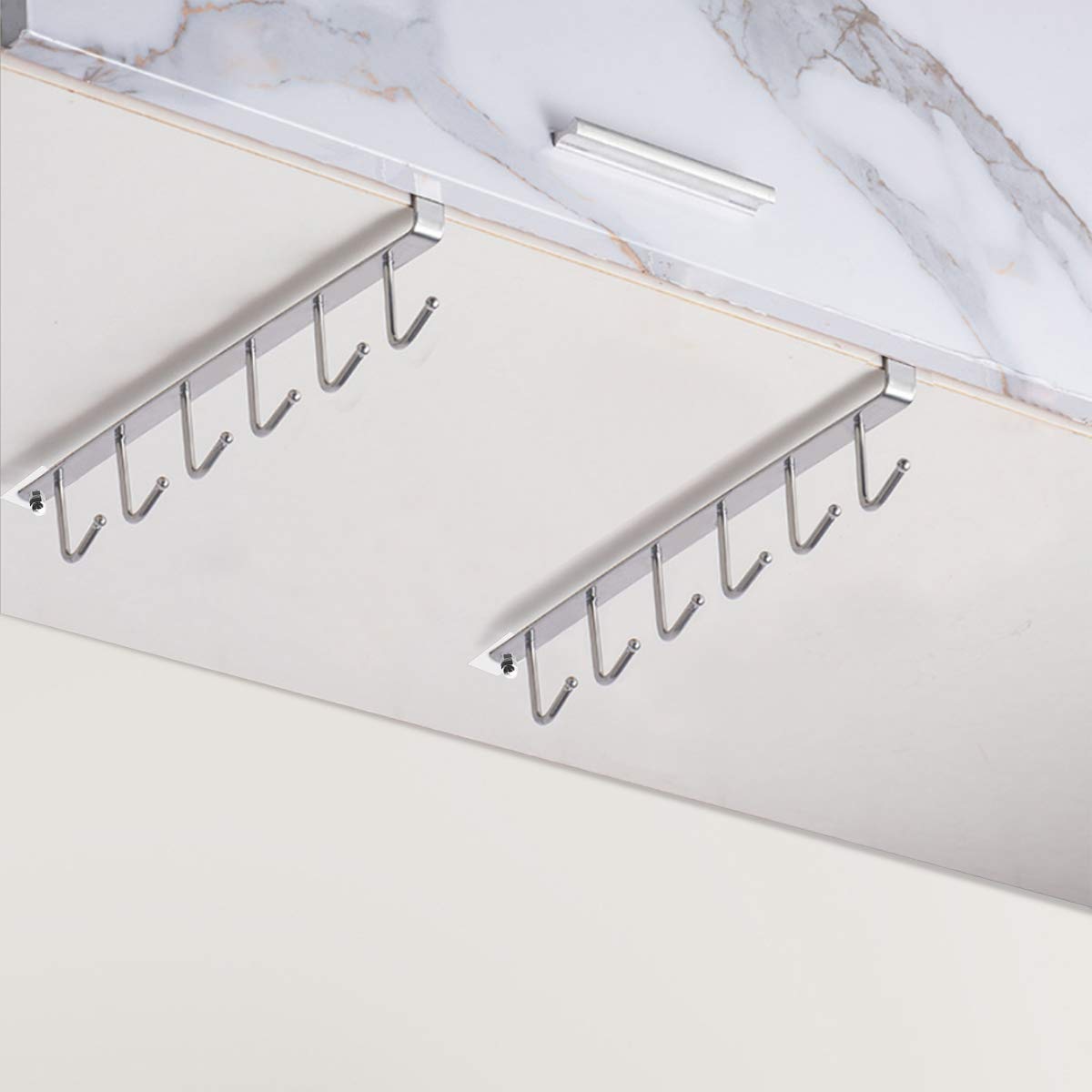 LATTCURE 2-Piece Under Shelf Tea Cup Holder - 6 Hook Mug Hanger & Drying Rack, Space Saving Cabinet Organizer for Kitchen, Bathroom, Office - Perfect for Hanging Mugs, Towels & Utensils