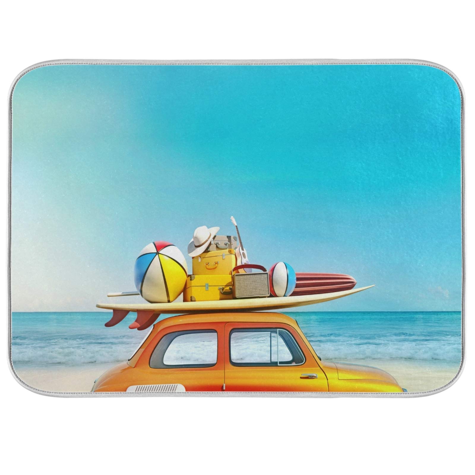 Vintage Blue Sky Beach Themed Dish Drying Mat - 18