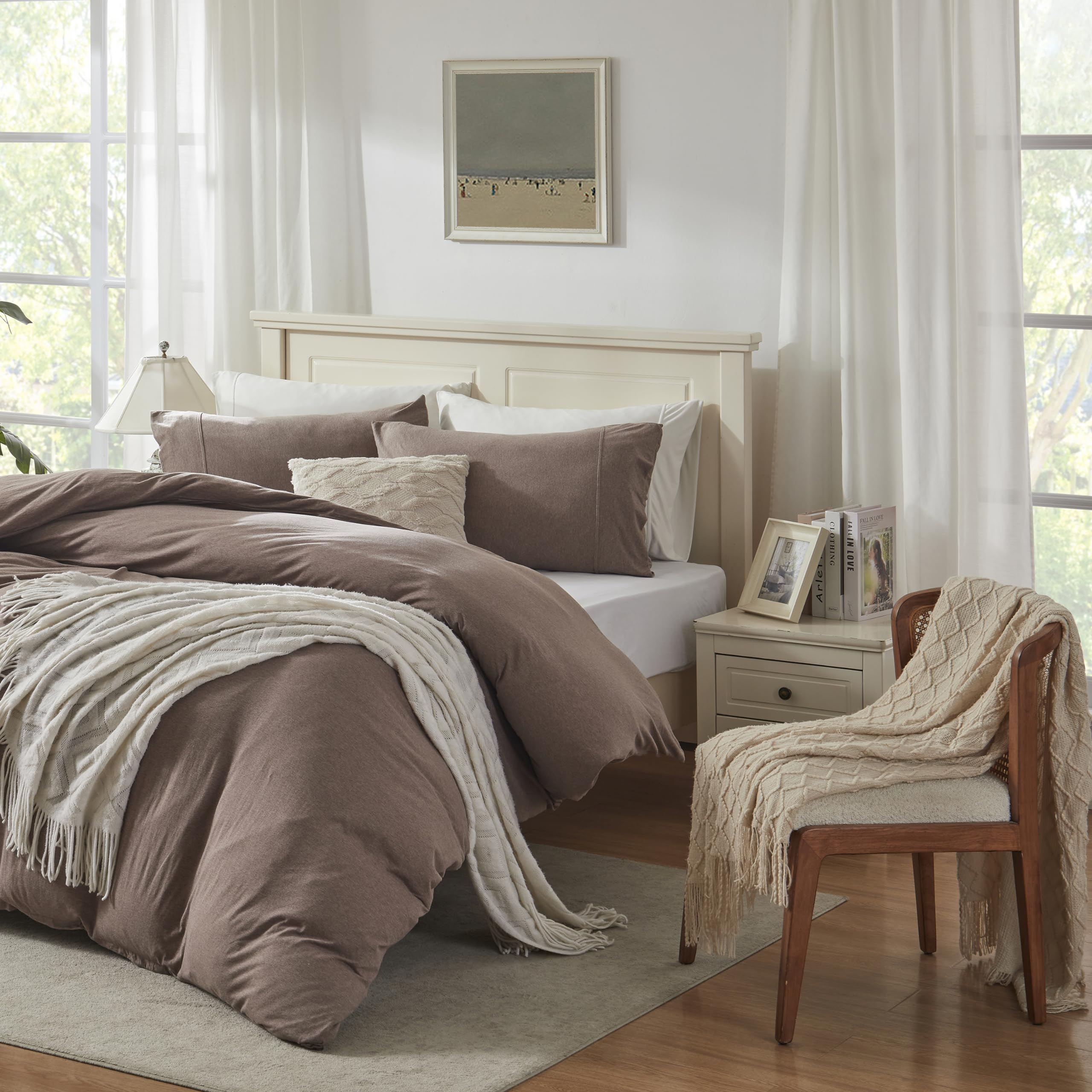 Soft Jersey Knit Cotton Duvet Cover Set - King Size 3pc for Cozy Bedroom