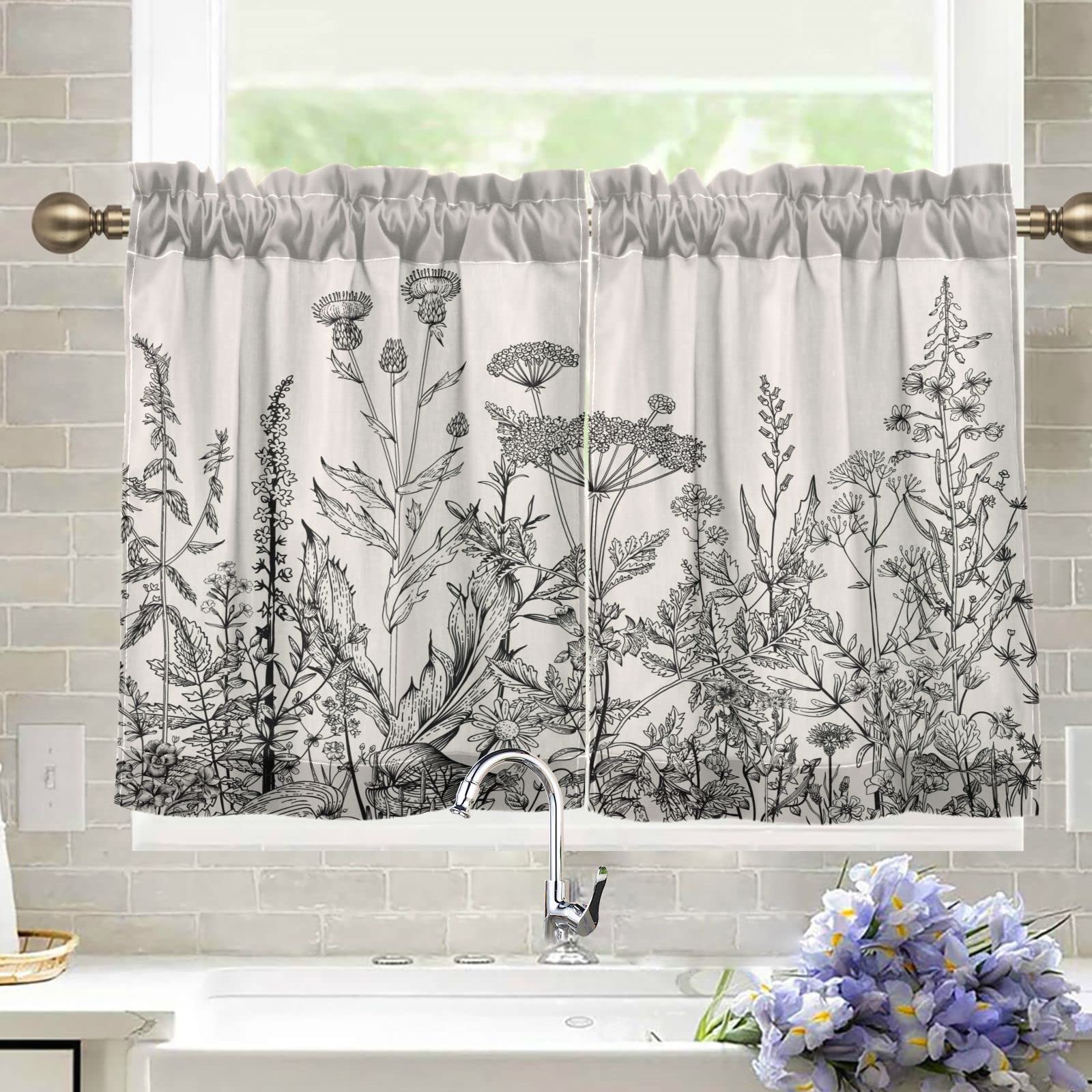 DOMIKING 36 Inch Sunflower Kitchen Curtains Light Filtering Tier Curtains for Windows - 2 Panels (27