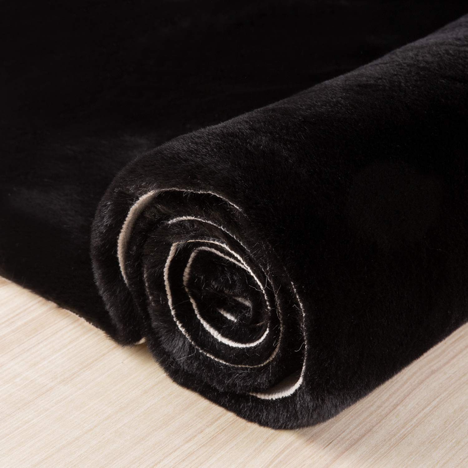 Ashler HOME DECO Ultra Soft Faux Rabbit Fur Throw Blanket - 2x6 Feet Black Furry Area Rug for Couch, Chair & Floor - Cozy Bedroom & Living Room Decor - Perfect for Winter Warmth & Home Styling