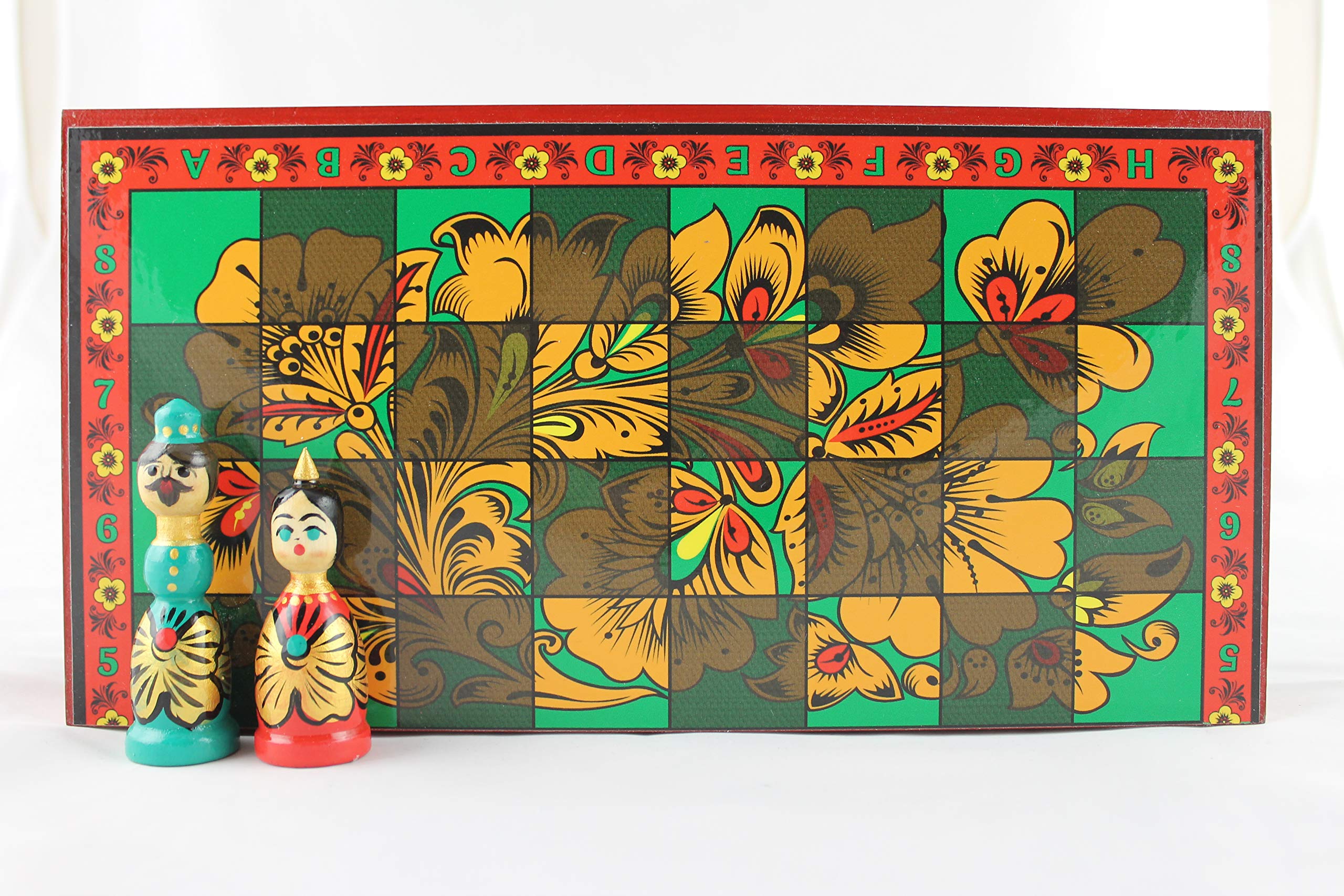 Hand-Painted Khokhloma Chess Set - Traditional Russian Wooden Chess Board with Folk Art Design | Perfect for Home Decor, Gift & Collectors