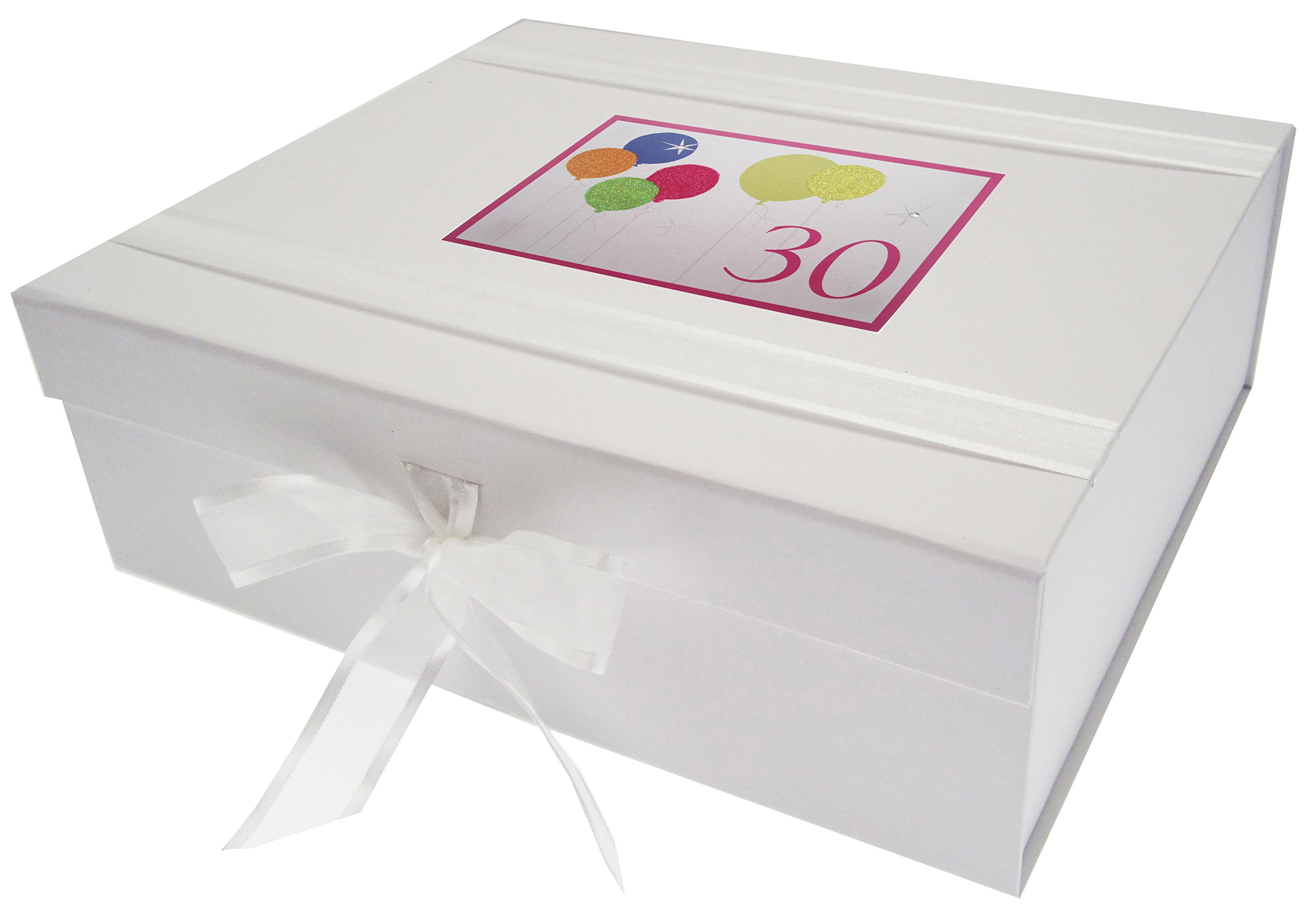 30th Birthday Keepsake Box - Large Memory Storage Box with Neon Glitter Balloons for Party Decorations & Gift Giving