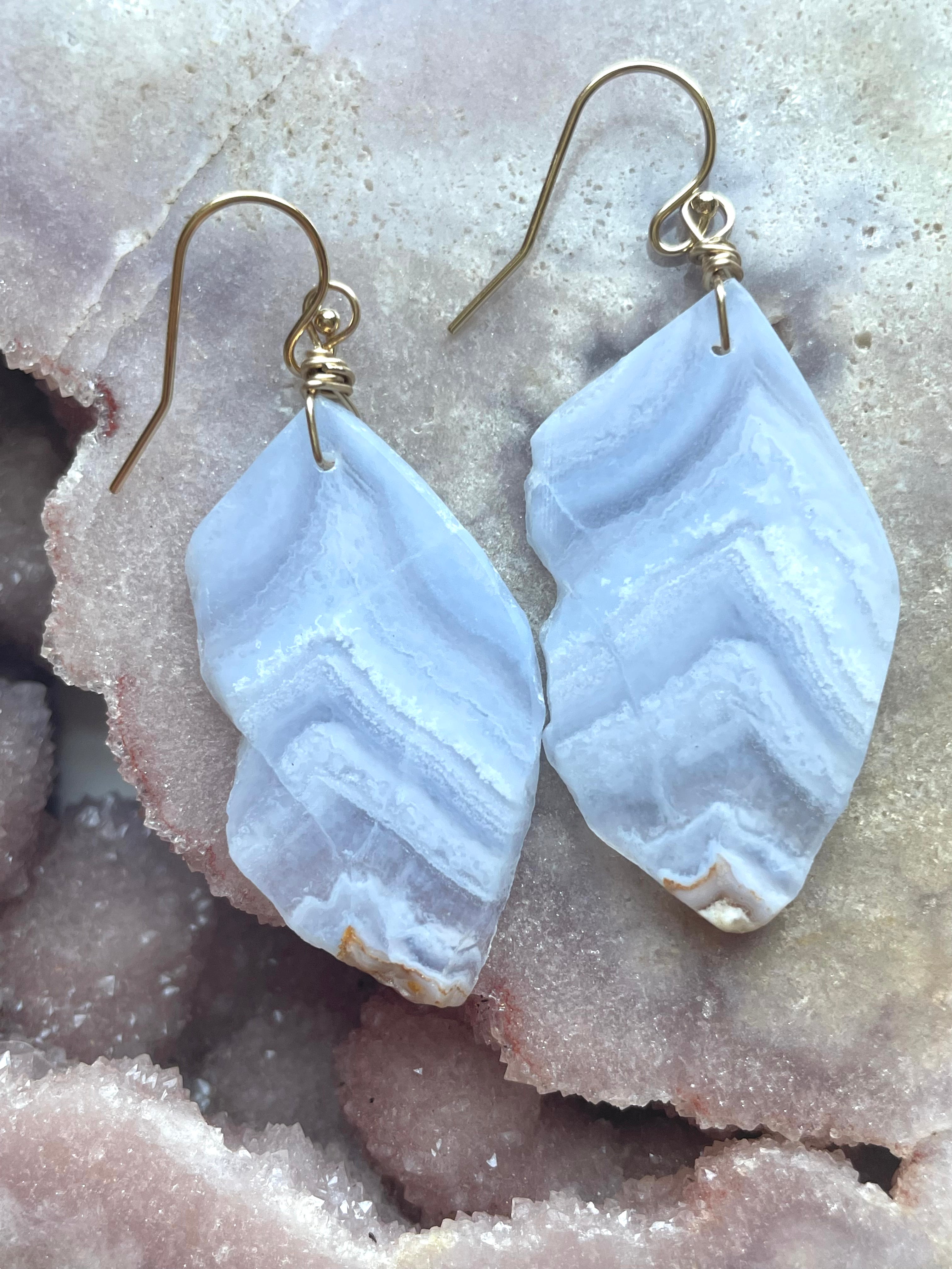 Large Blue Lace Agate Gold Filled Statement Crystal Gemstone Earrings for Women | Elegant Dangle Drop Earrings for Party, Wedding & Special Occasions