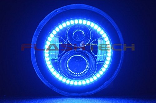 Flashtech LED RGB Multi-Color Halo Ring Headlight Kit with Bluetooth RF Remote & App Control - Compatible with Jeep Wrangler 2007-2017 | Off-Road Lighting for Night Driving & Custom Car Styling