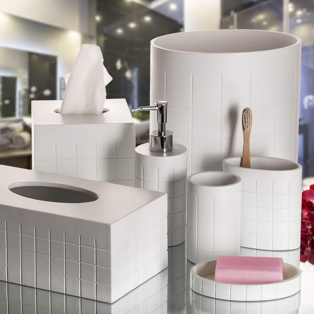 Creative Scents Polar Tissue Box Cover - Elegant White Square Bathroom Tissue Holder for Home Decor | Perfect for Bathroom, Bedroom & Living Room Accessories