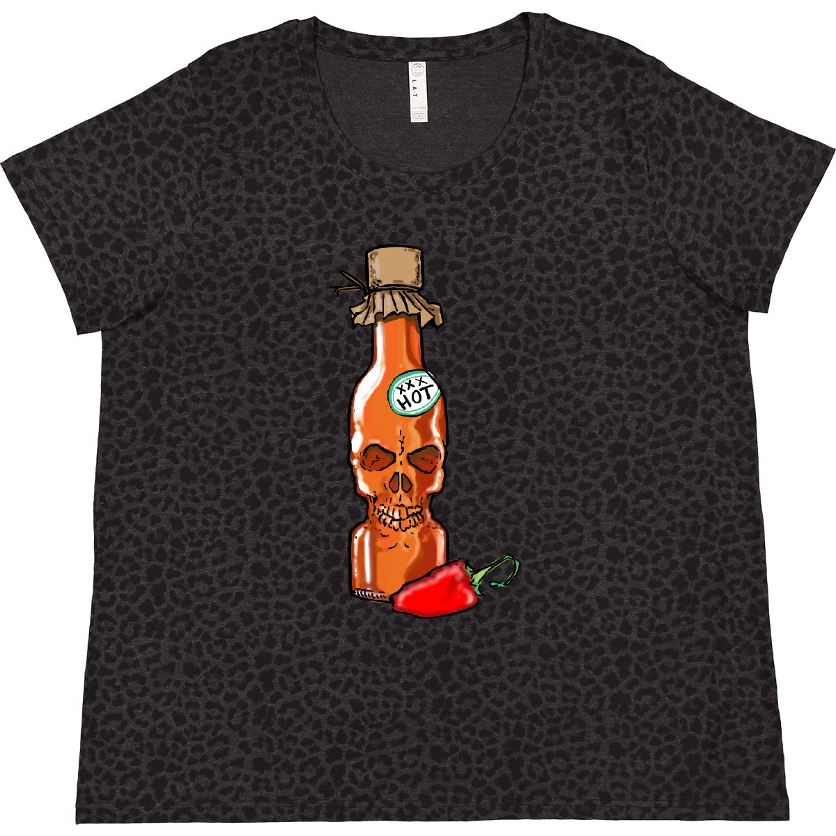 Inktastic Hot Sauce Skull Bottle with Pepper Women's Plus Size T-Shirt | Spicy Lover Graphic Tee | Casual Wear for Women | Perfect for Parties, Concerts & Everyday Outfits