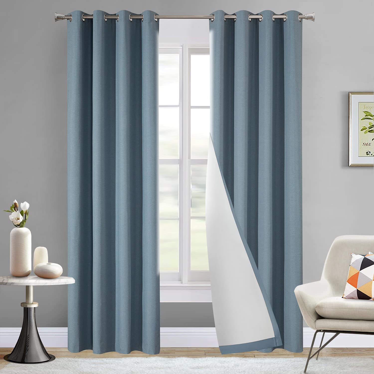 LOYOLADY 84 Inch Long Blackout Curtains Set of 2 - Thermal Insulated Room Darkening Drapes with Grommet Top, Noise Reducing for Bedroom & Living Room (52