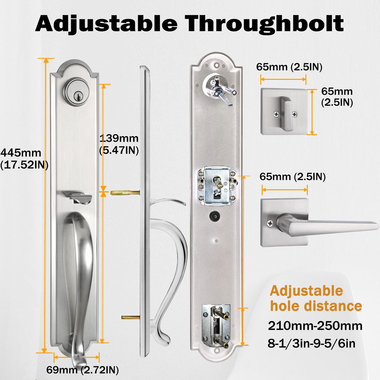 Front Door Handle Double Door Lock Set with Camelot Trim in Satin Nickel - Secure Entry Handle with Deadbolt & Lever (X-2018SET) for Home, Office & Commercial Buildings