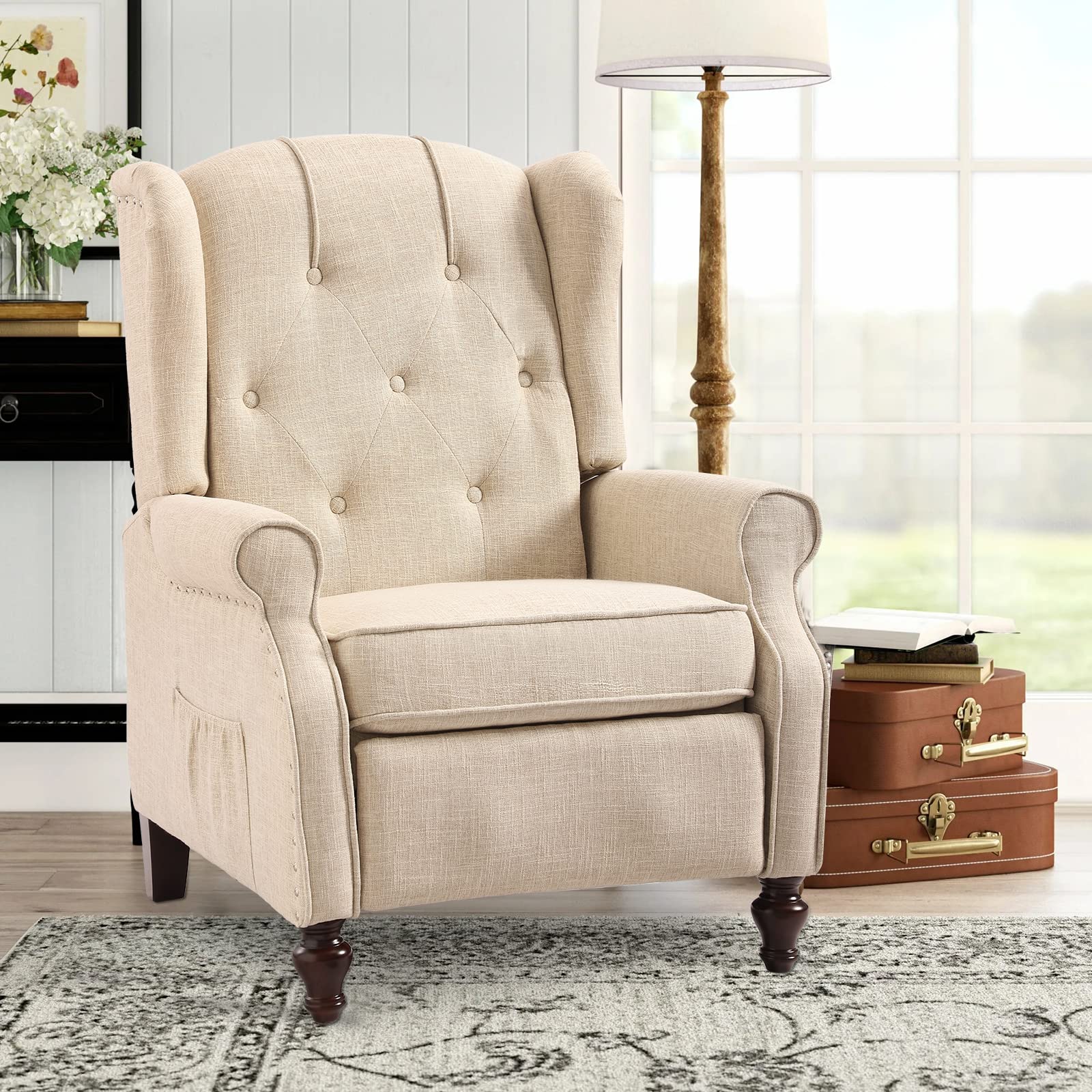 Grepatio Wingback Recliner Chair - Massage & Heated Recliner with Remote Control, Mid-Century High Back Tufted Accent Chair for Living Room, Bedroom, Home Theater & Office Relaxation