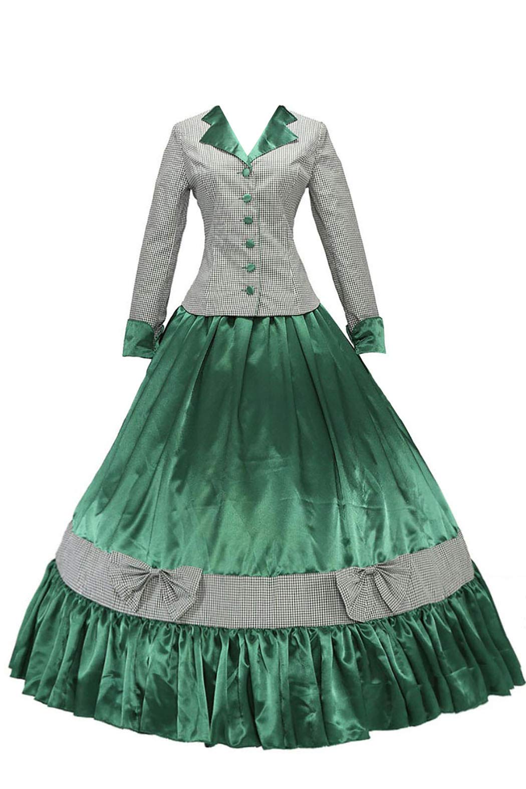 Victorian Tartan Ball Gown Dress - Civil War Style Ruffled Gown with Bow for Historical Reenactments, Cosplay & Themed Parties