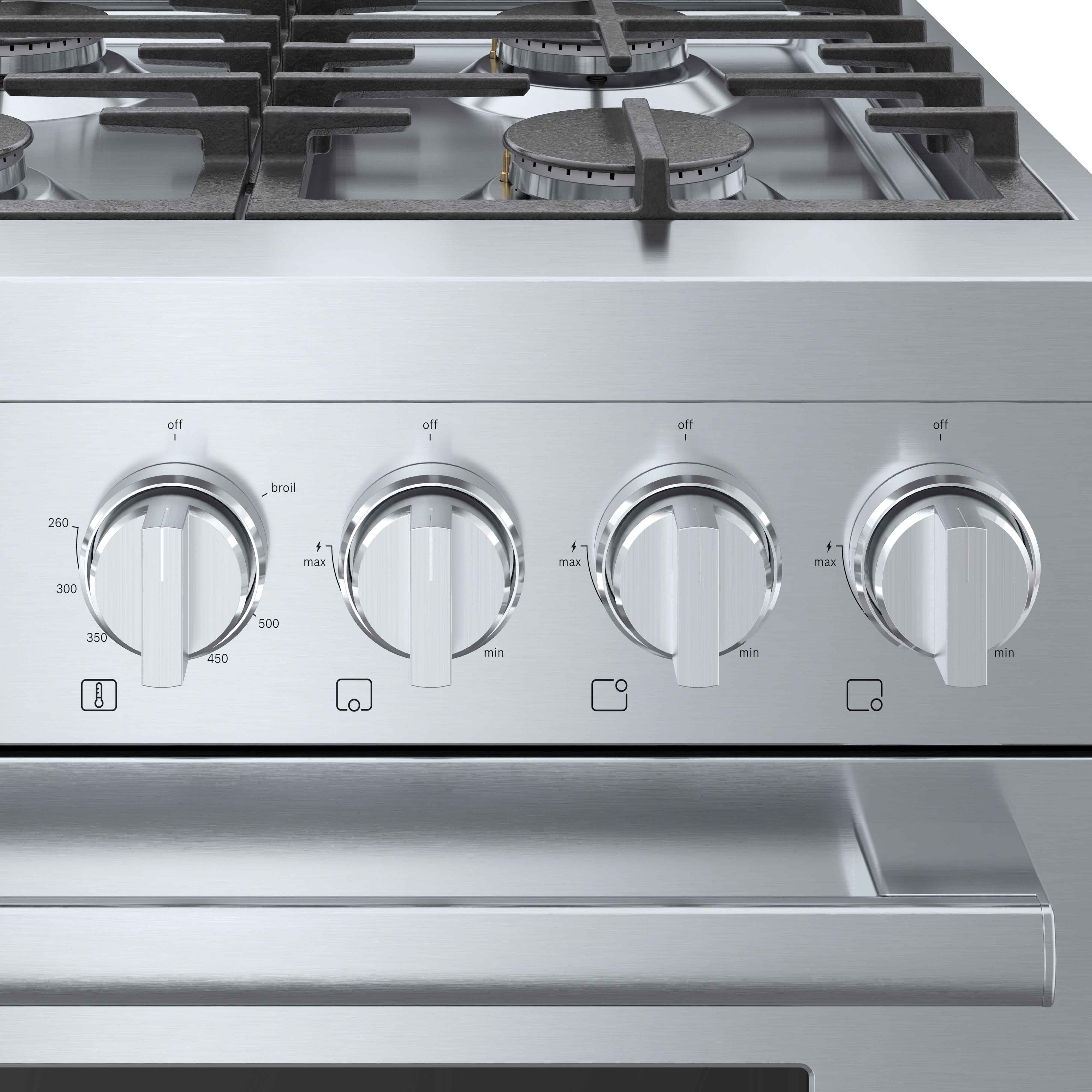 Bosch 36-Inch Industrial Style Gas Range with 5 Burners - Stainless Steel HGS8655UC - Perfect for Professional Home Chefs & Modern Kitchens