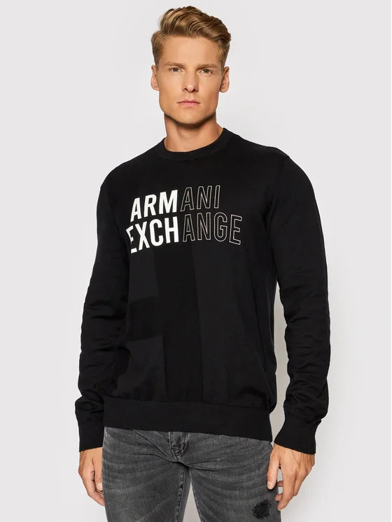 Armani Exchange Double Jersey Sweatshirt for Men - Black | Comfortable & Stylish Casual Wear for Everyday & Gym