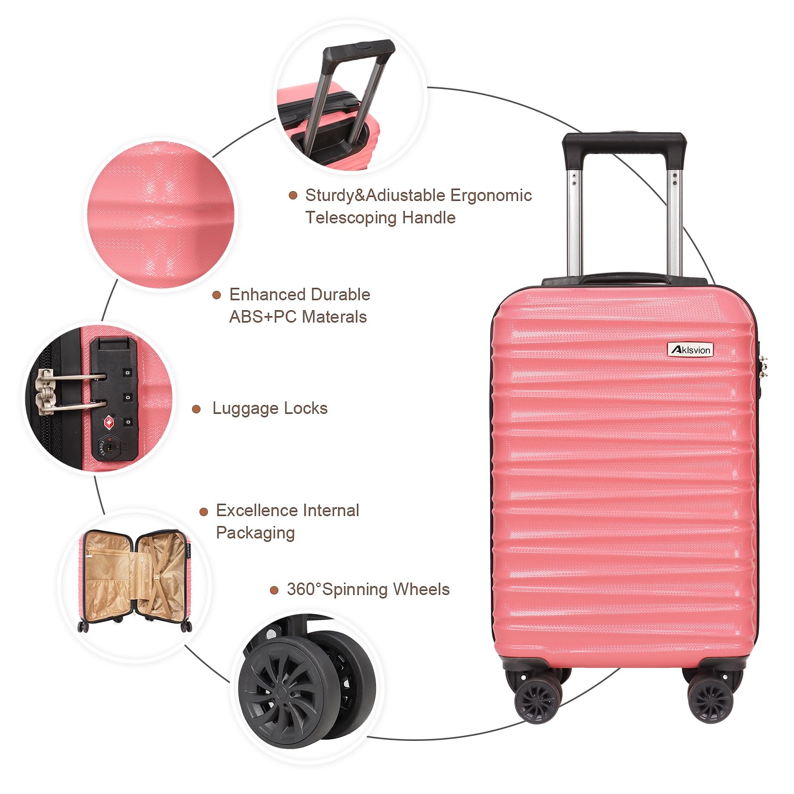 3-Piece ABS Hardshell Spinner Luggage Set with Carry-On Suitcase, Weekender Bag & Toiletry Bag (Pink) - Perfect for Air Travel, Business Trips & Family Vacations