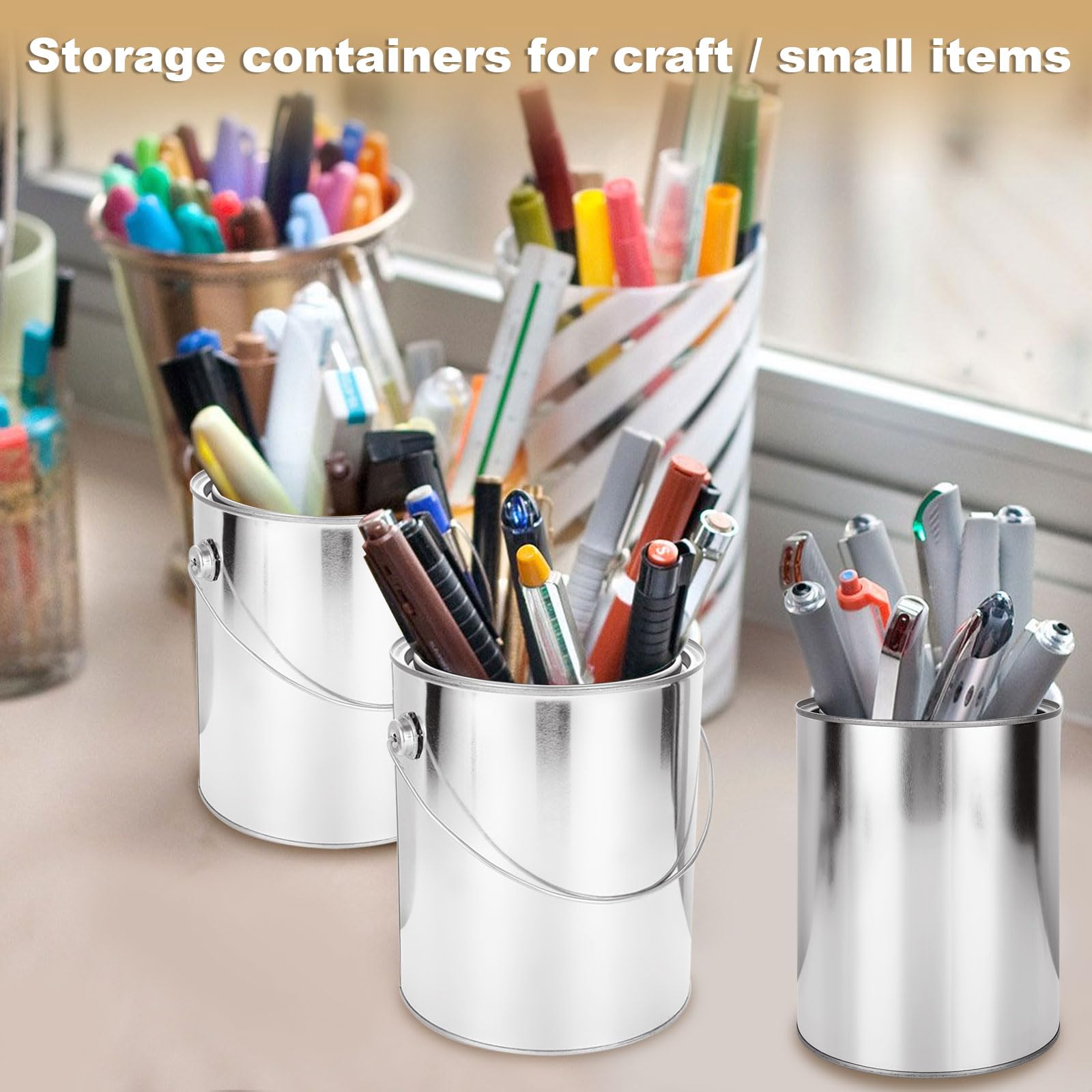 Acrux7 4 Pack Empty Paint Cans with Lids - 1 Gallon & 2 Quart Metal Paint Buckets for Painting, DIY Crafts, Storage - Unlined Paint Pails with Handles for Artists, Contractors & Home Improvement Projects