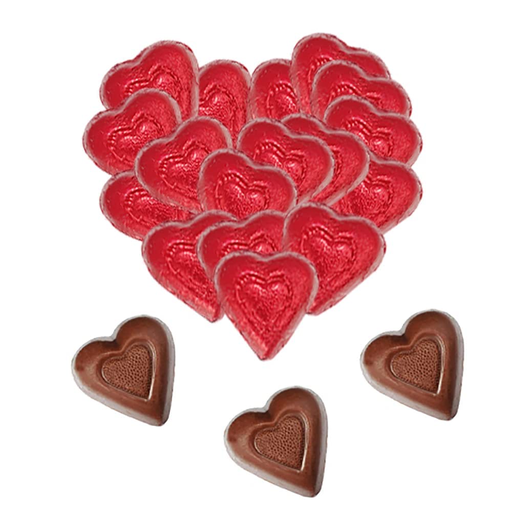 Valentine's Day Bulk Milk Chocolate Hearts - 25 Pounds Kosher Certified Individually Wrapped Red Foil Candies for Party Favors, Wedding Favors, Holiday Treats & Gift Bags