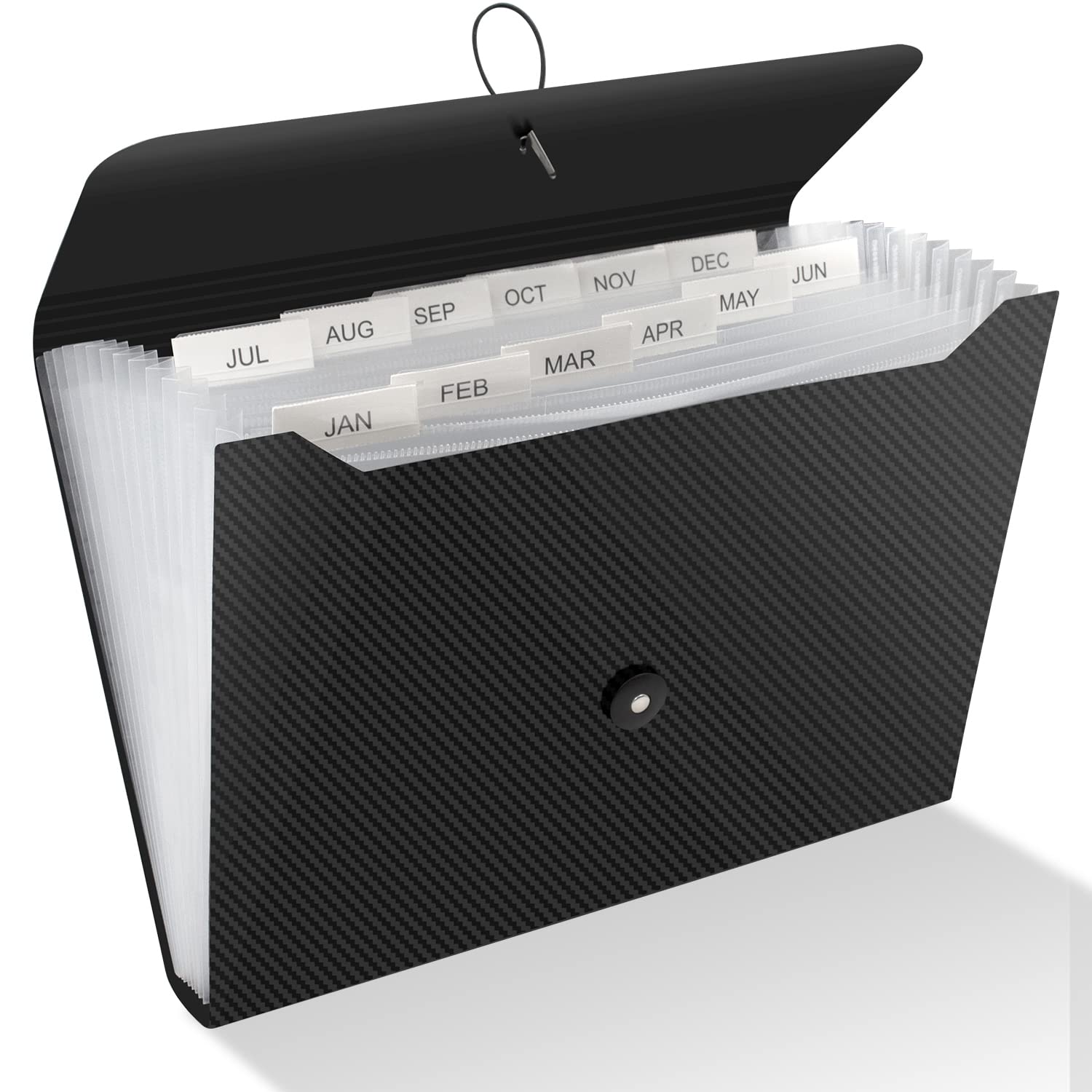 13-Pocket Expanding File Folder with Labels - A4 Accordion Organizer for Office, Home, School & Truck - Black | Perfect for Document Storage, Receipt Organization & Portable Filing